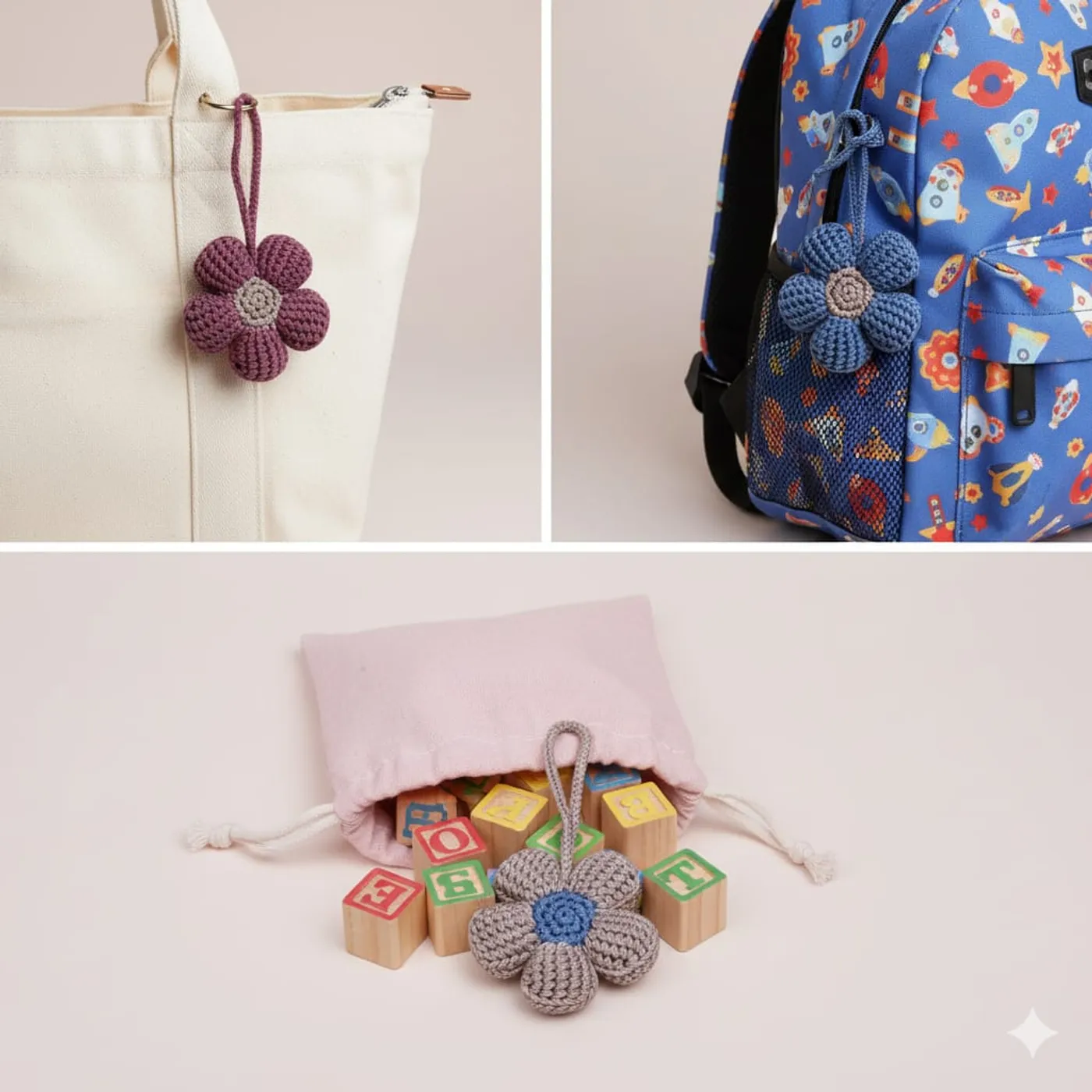 3D Flower Keychain Crochet | Gantungan Kunci Rajut - Bunga Menul — tampilan 4