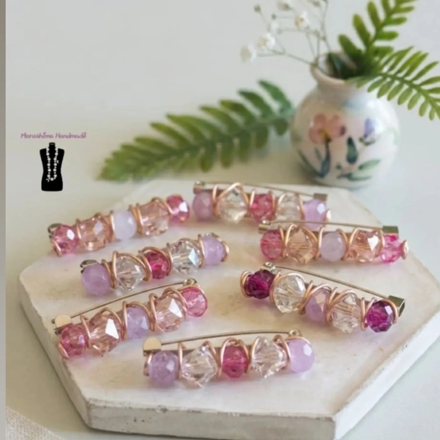 Peniti Kristal Marashima Handmade 4 cm – Aksesori Hijab Elegan Berkilau — tampilan 2