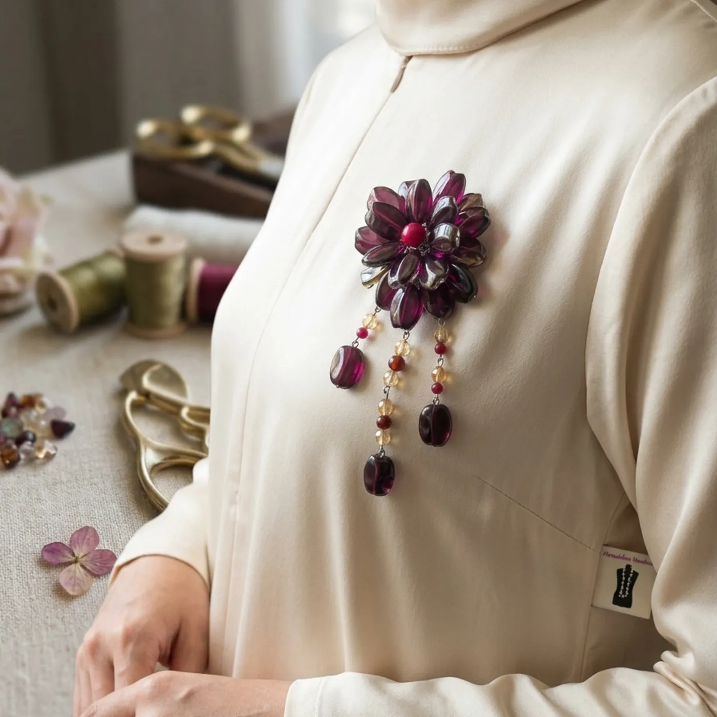 Bros Mawar Kristal Marashima Handmade – Red Elegance — tampilan 5