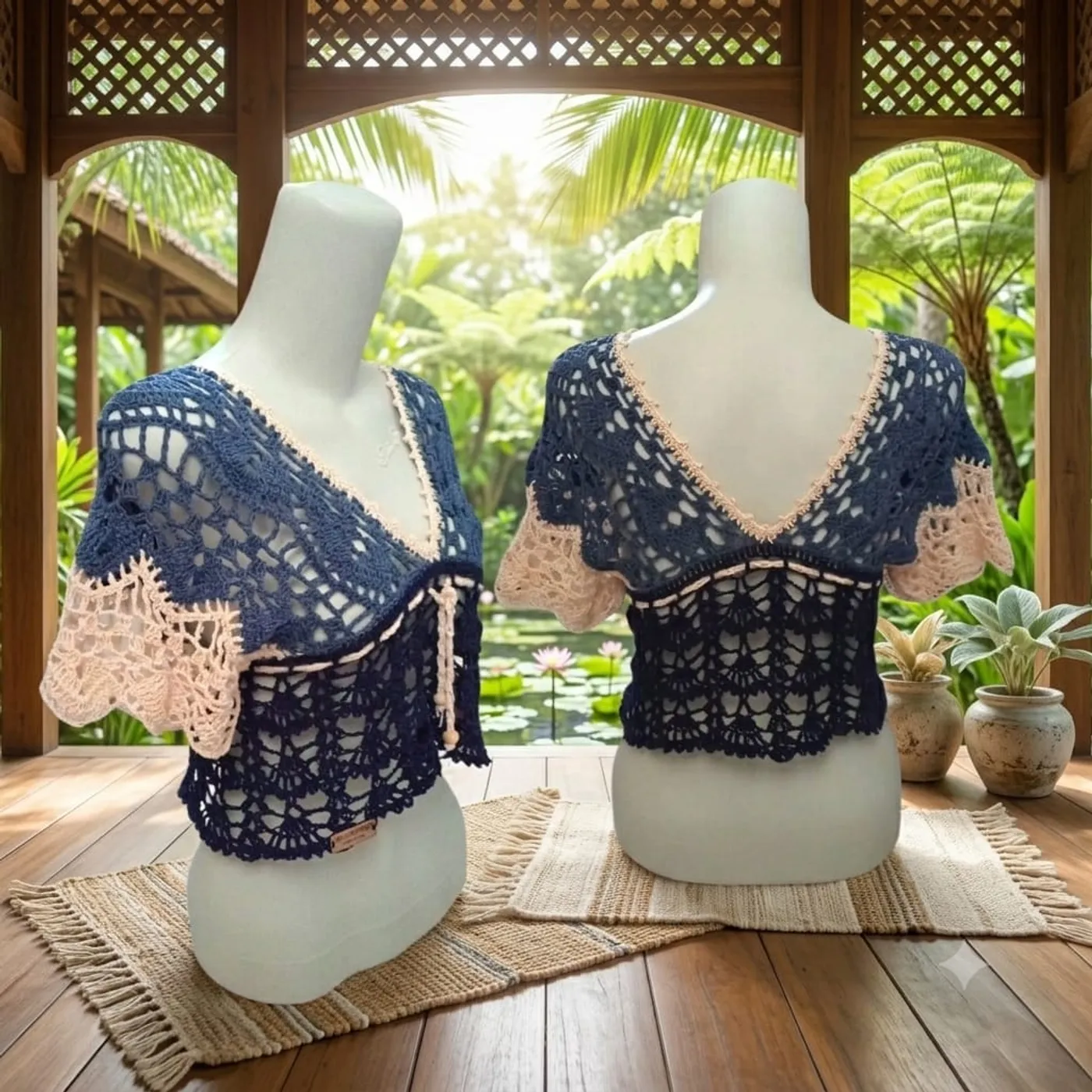 V-neck Crop Top Crochet — tampilan 2