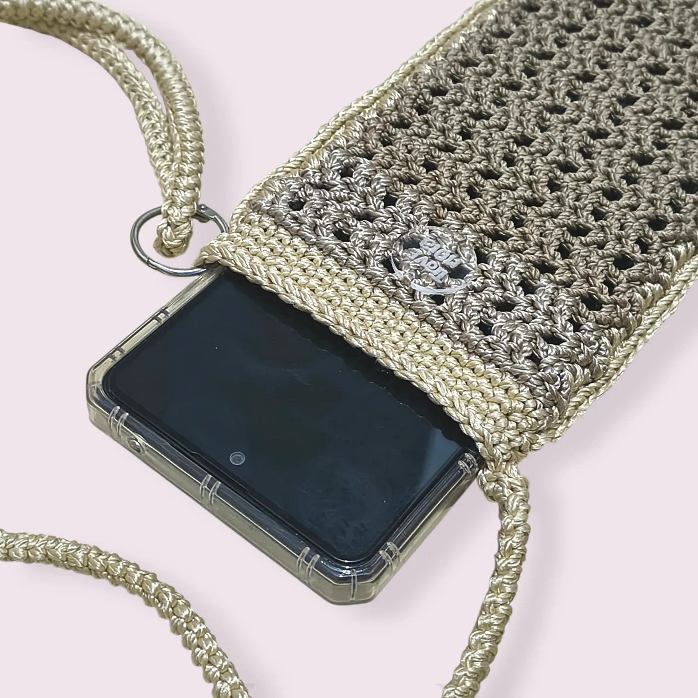#onlyonce Pocket Phone Crochet | Tas Handphone Selempang Rajut - Ivory Noir — tampilan 5