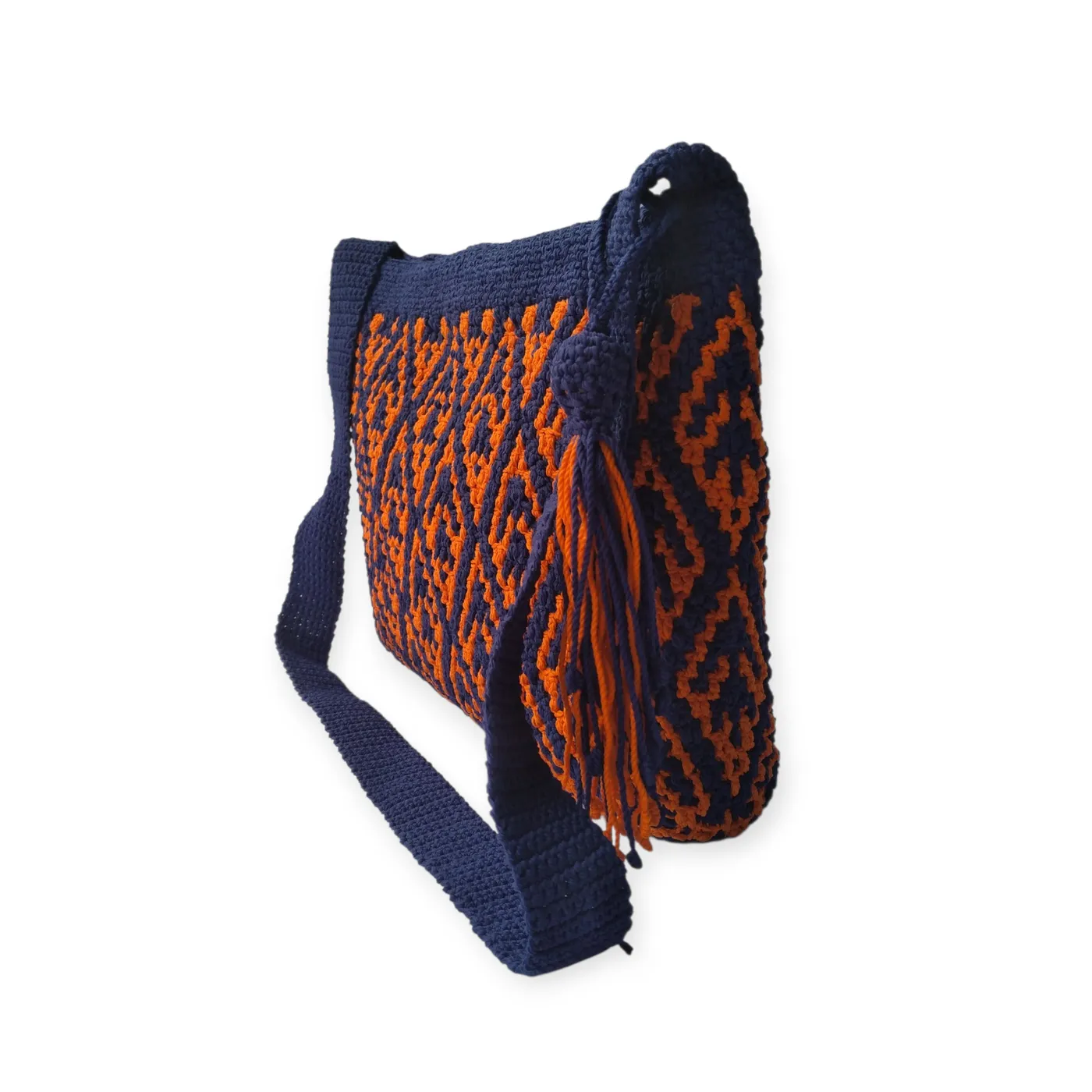 Sling bag rajut mozaik warna orang biru7 — tampilan 2