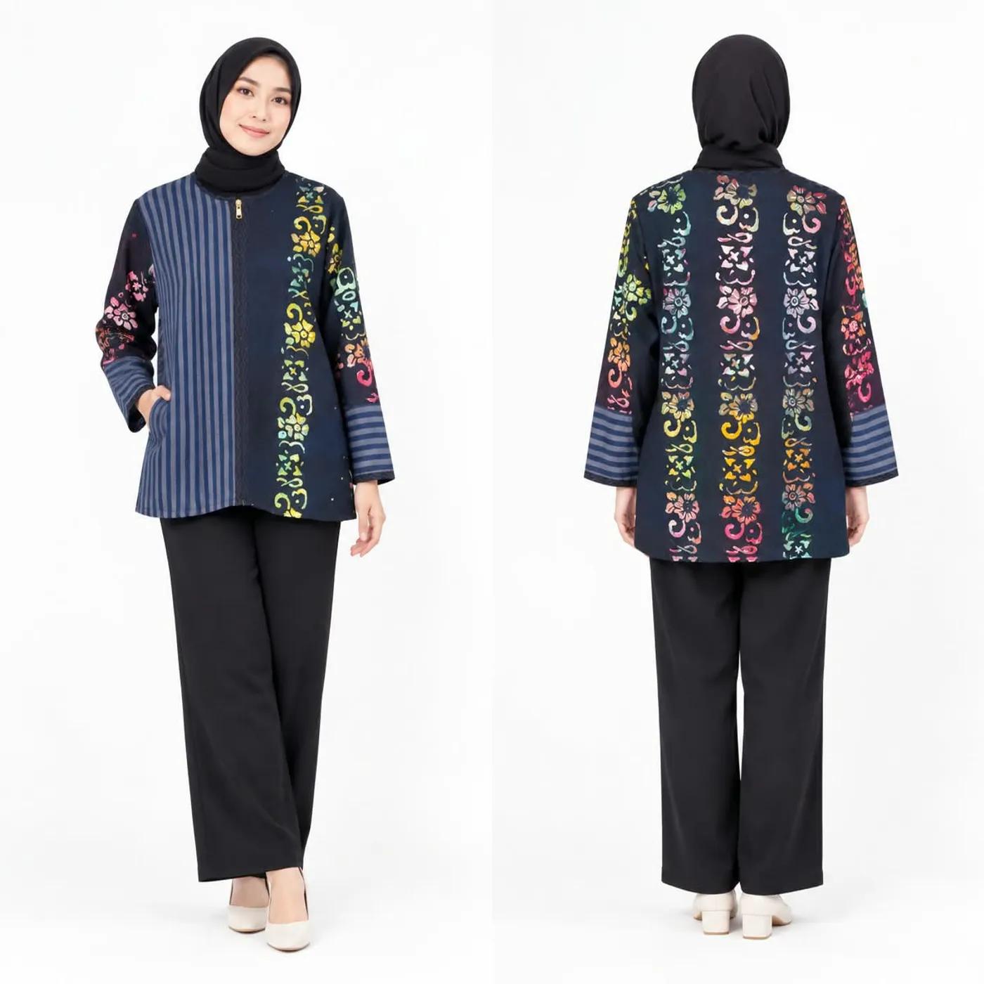 Outer Blouse Combined Motif Navy Series — tampilan 3