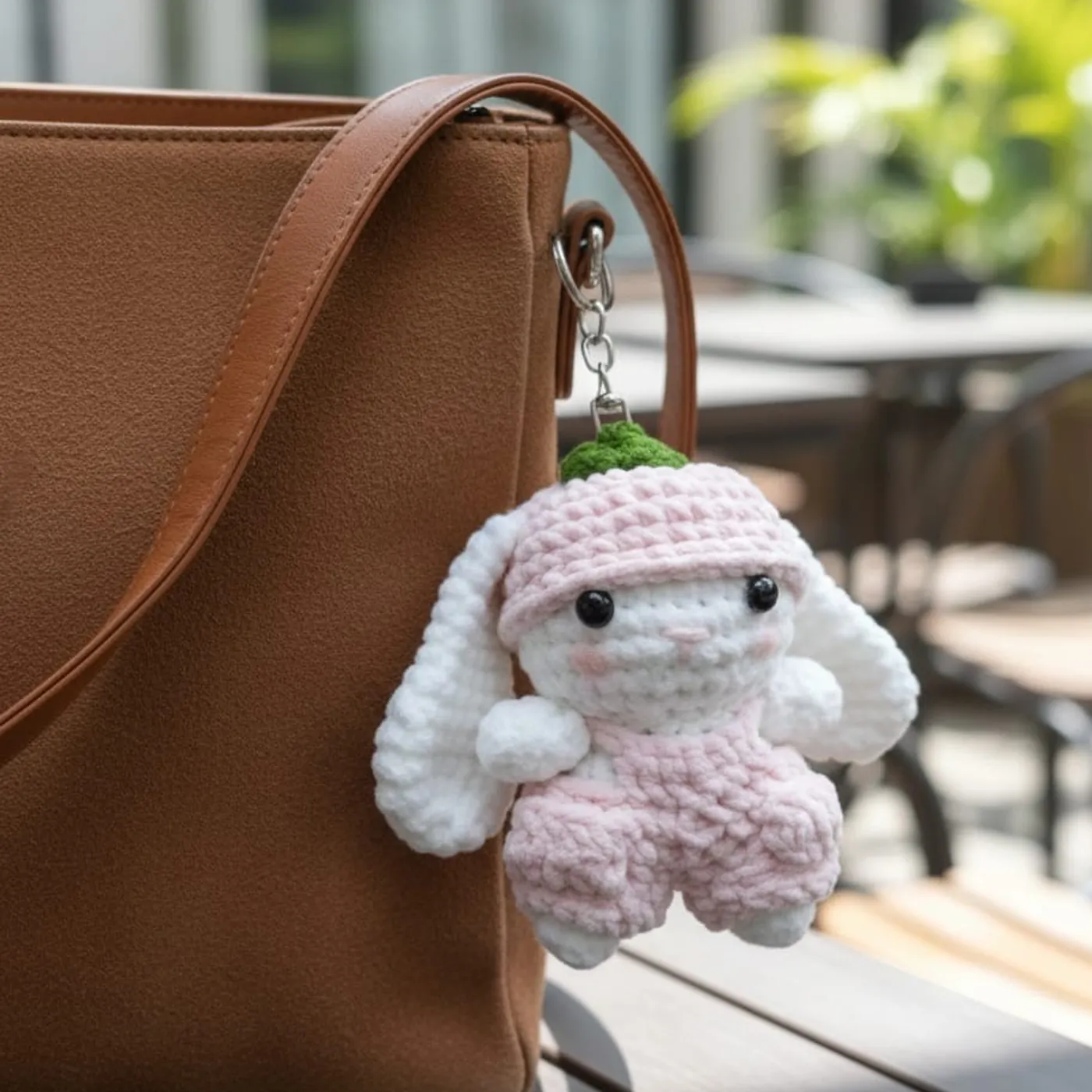 Peach Bunny Amigurumi Keychain — tampilan 2