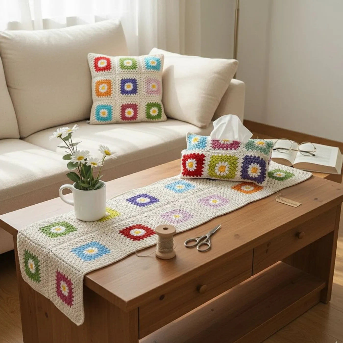HF 045 Set Dekorasi Rajut Premium (Daisy Granny Square) — tampilan 6