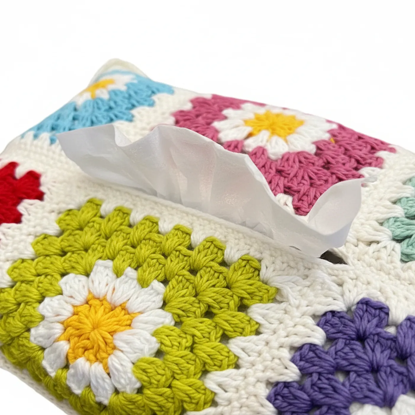 HF 039 Sarung Kotak Tisu Rajut Motif Daisy (Handmade) — tampilan 2