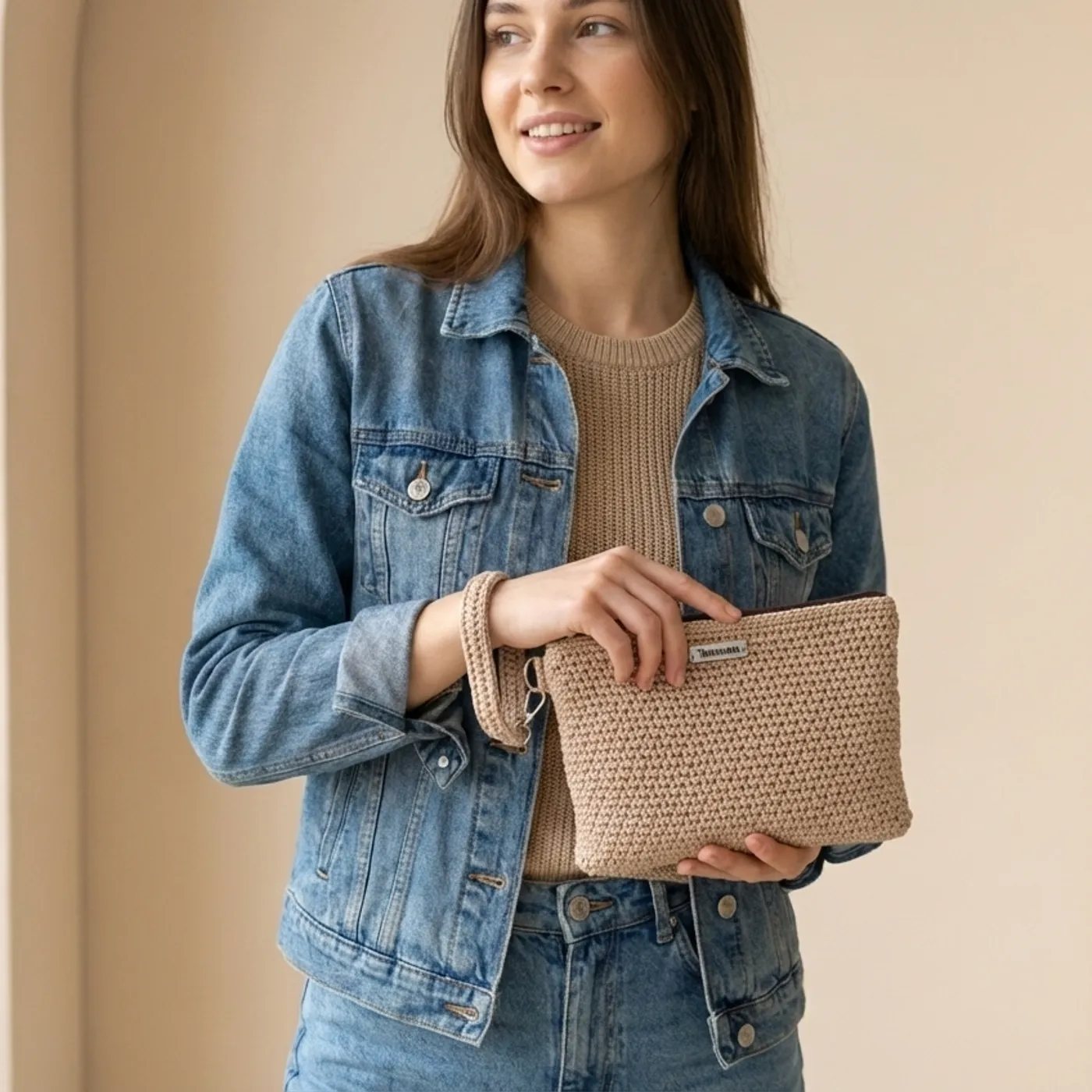 Hand Pouch Crochet | Dompet Tangan Rajut - Cozy Beige — tampilan 5