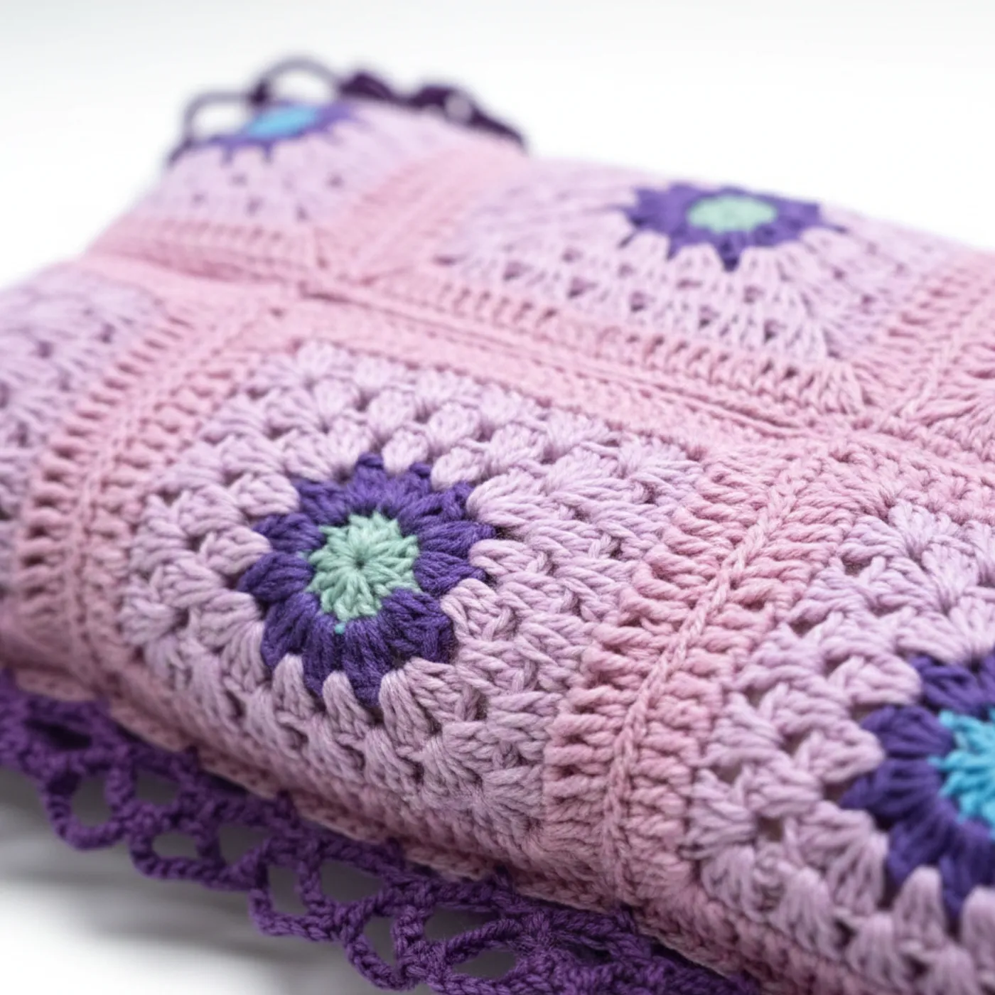 HF 038 Sarung Kotak Tisu Rajut Handmade-Sweet Floral Purple — tampilan 2