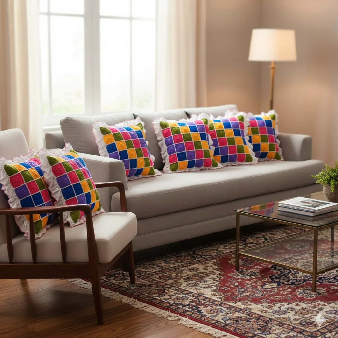 HF 031 Sarung Bantal Rajut-Colorful Granny Square — tampilan 4