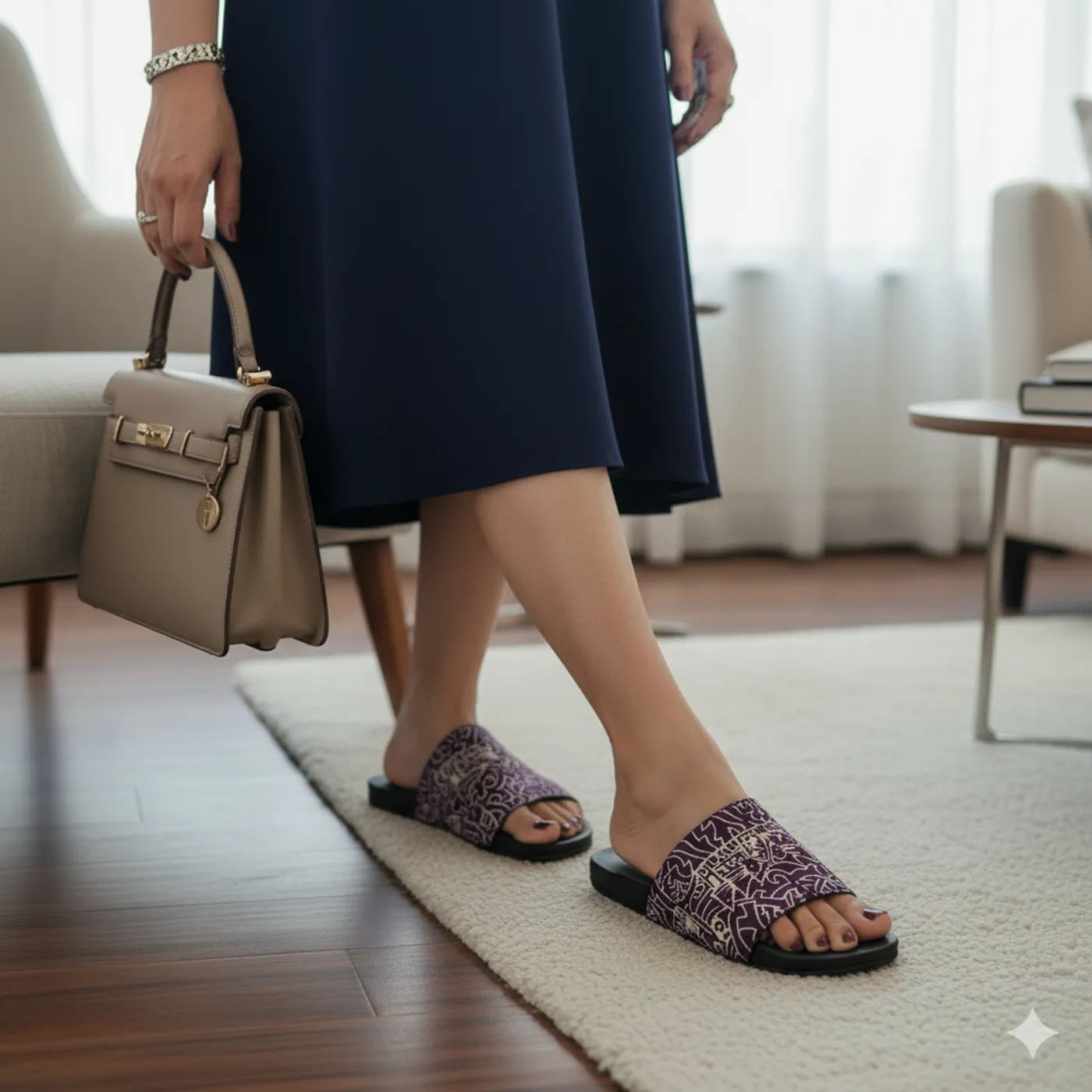 Sandal Batik Ungu Tua Motif Rumah Gadang Khas Minang — tampilan 4