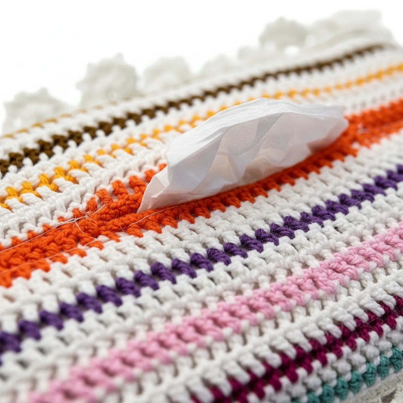 HF 041 Sarung Kotak Tisu Rajut Handmade – Colorful Vintage — tampilan 2