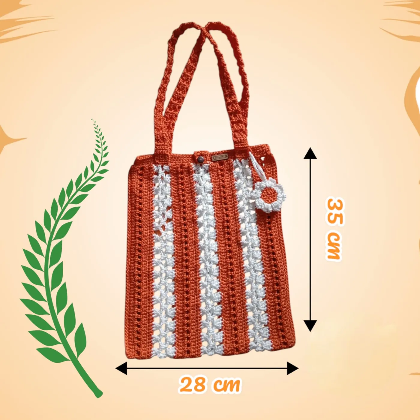 Orange Lace Tote Bag Crochet — tampilan 4