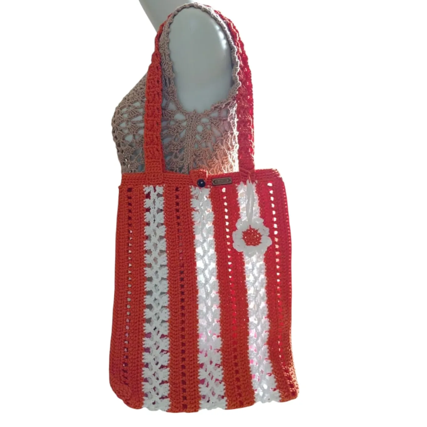 Orange Lace Tote Bag Crochet — tampilan 2