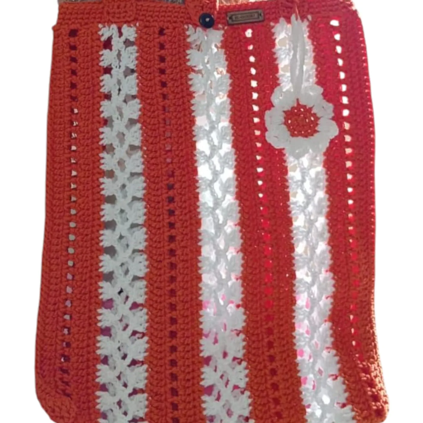Orange Lace Tote Bag Crochet — tampilan 3