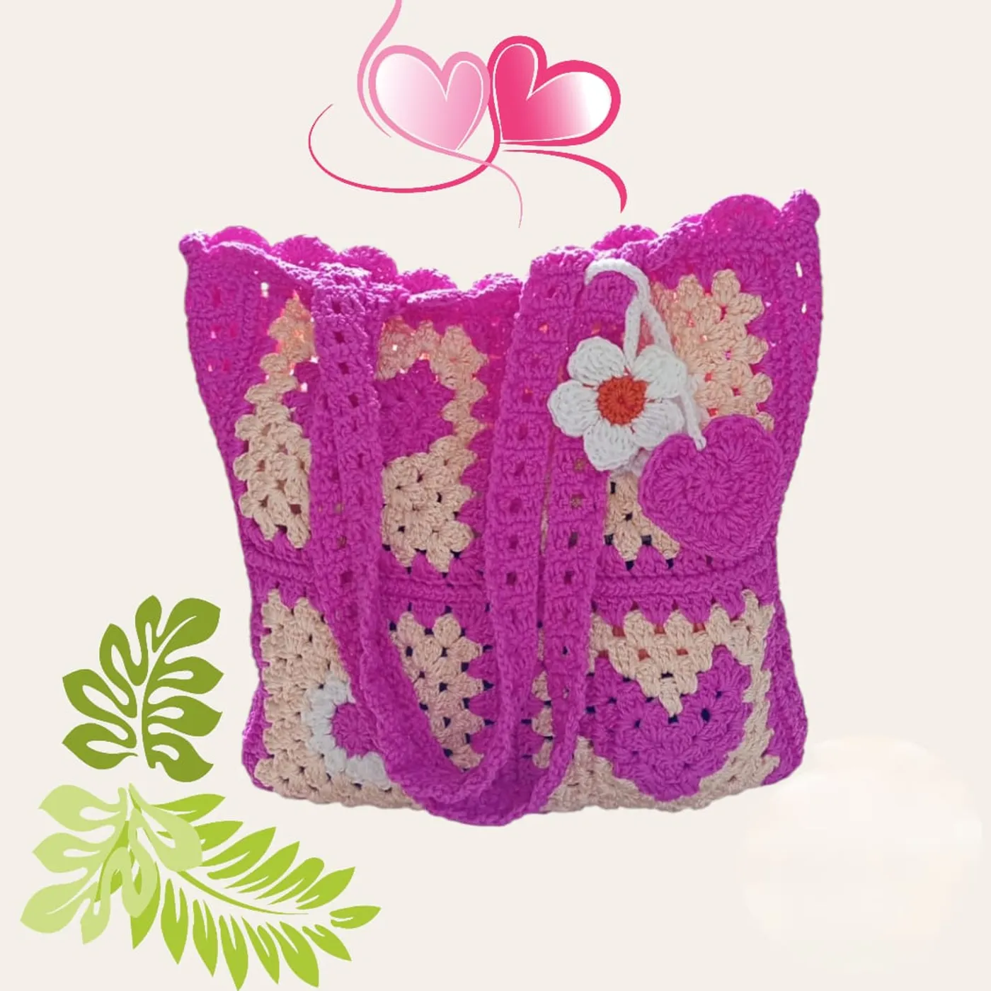 Tas Bahu Granny Square Fuschia — tampilan 2