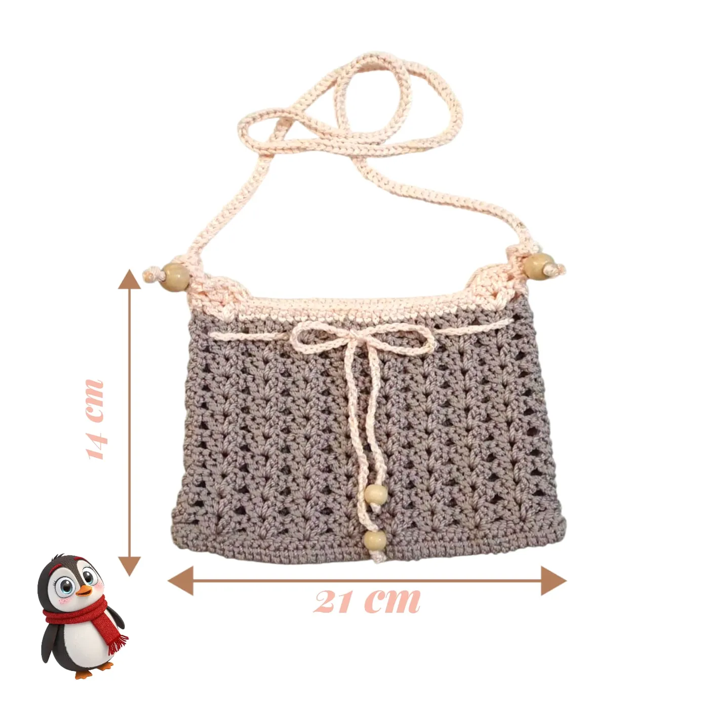 Tas Selempang Rajut Mini - Krem — tampilan 3