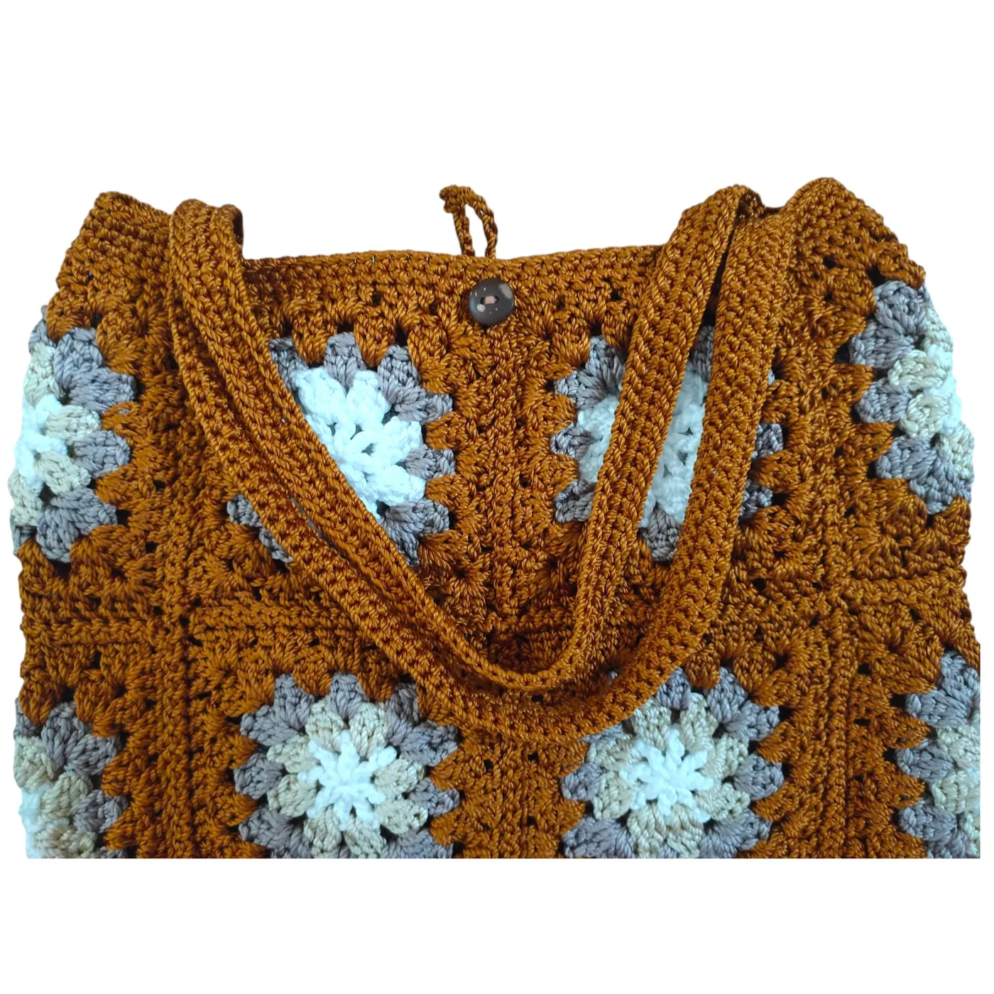 Tas Tenteng Rajut - Motif Granny Square Tembaga — tampilan 3