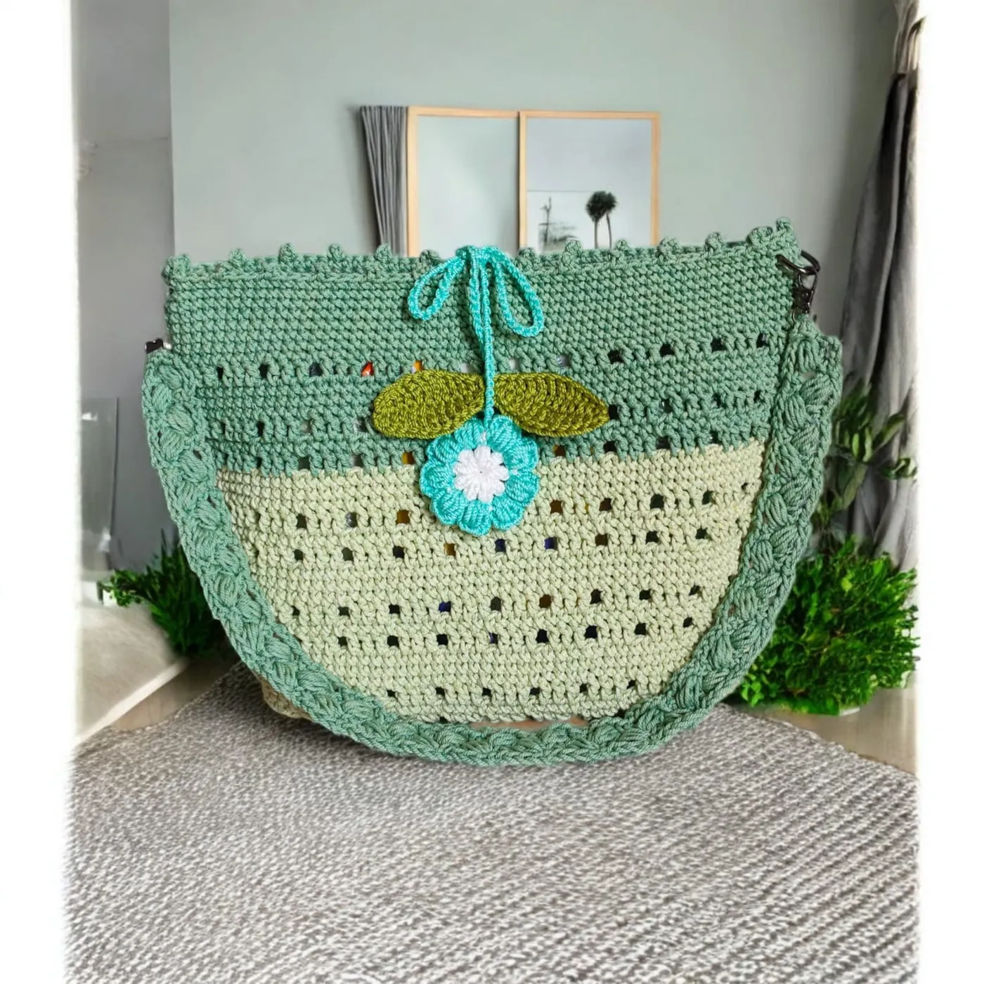 Tas Bahu Rajut - Sage Mint Macrame Series — tampilan 3