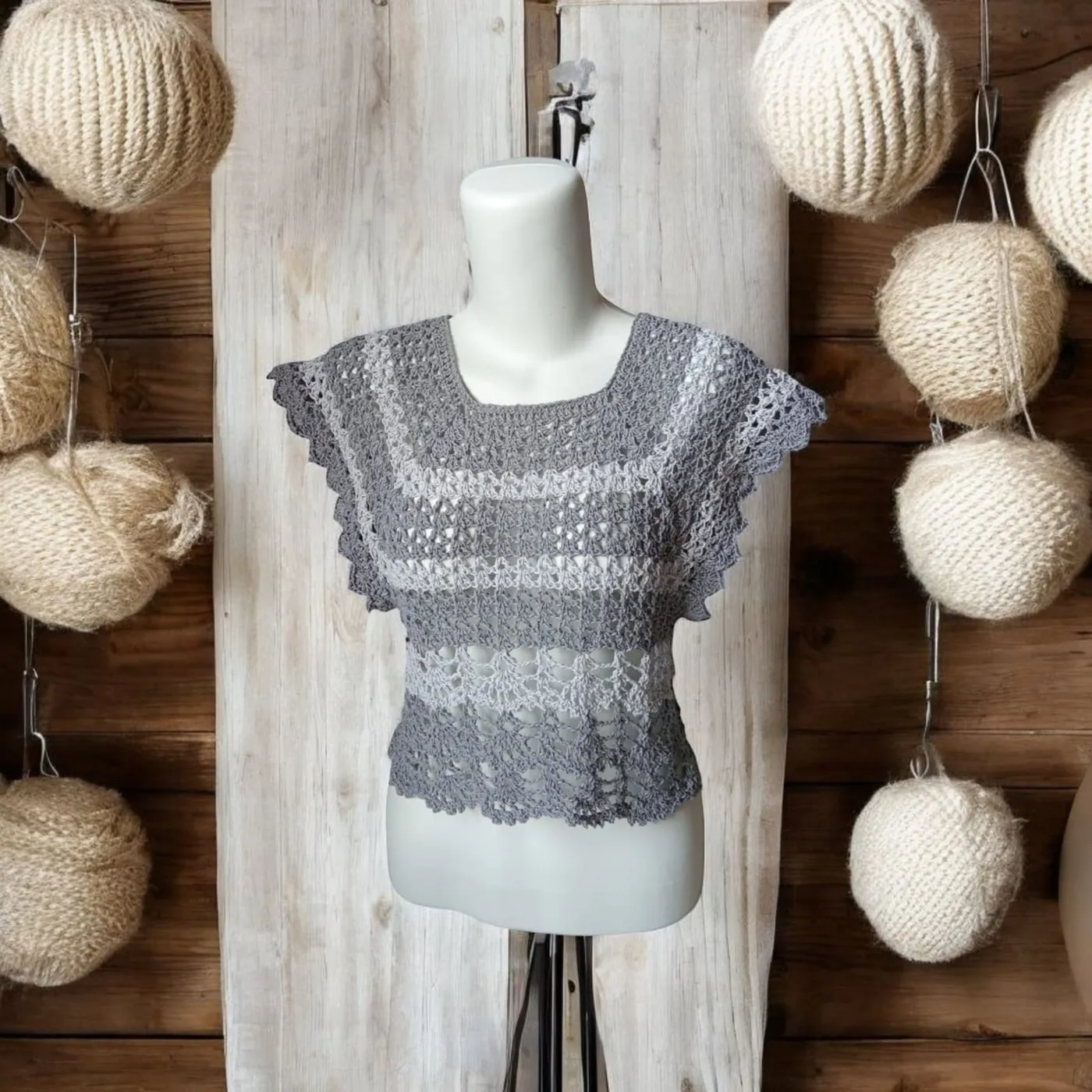 Rectangle Top Rajut - Charcoal Silver — tampilan 3