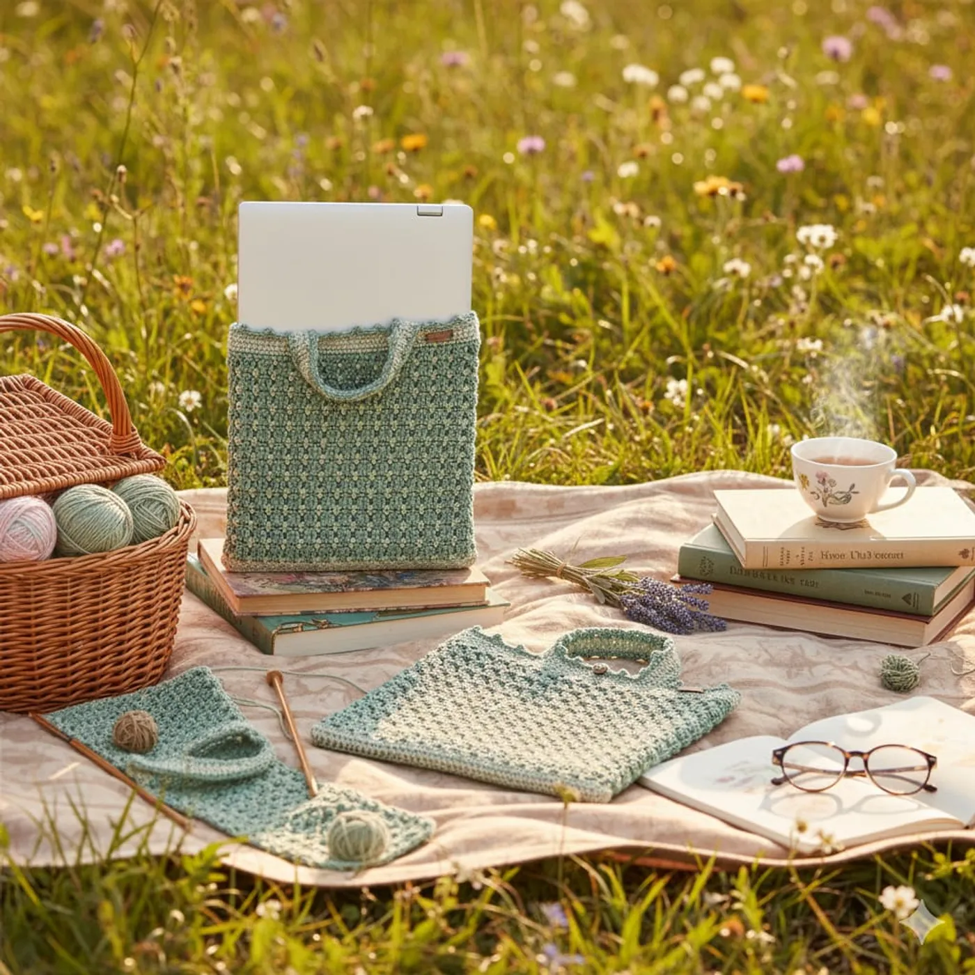 Cover Laptop Rajut - Mint Sage Macrame Series — tampilan 7