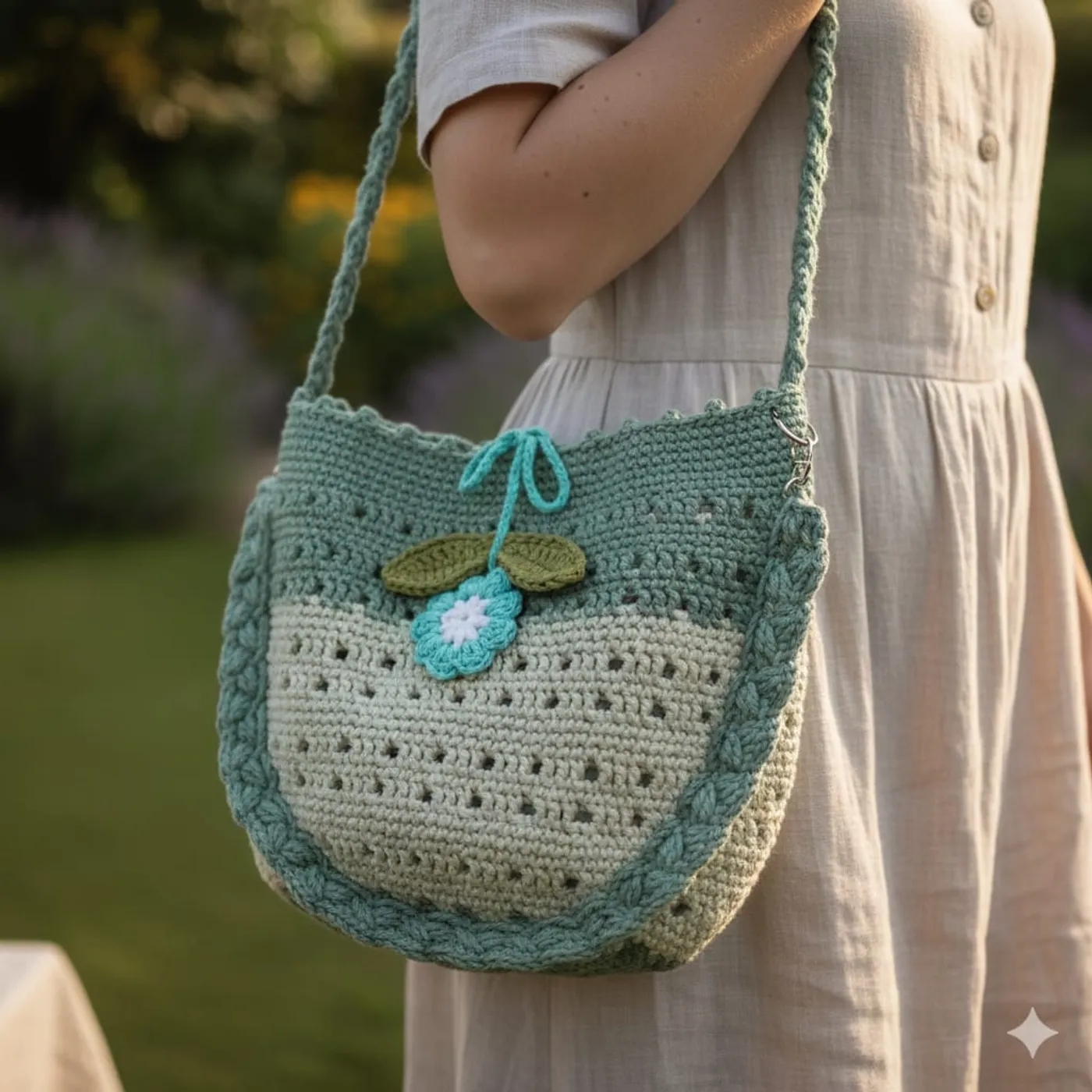 Tas Bahu Rajut - Sage Mint Macrame Series — tampilan 8
