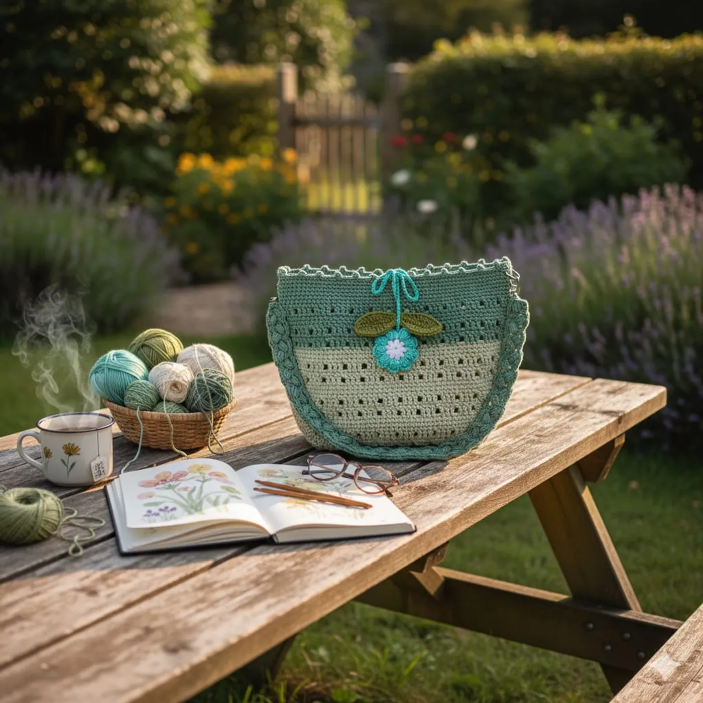 Tas Bahu Rajut - Sage Mint Macrame Series — tampilan 7