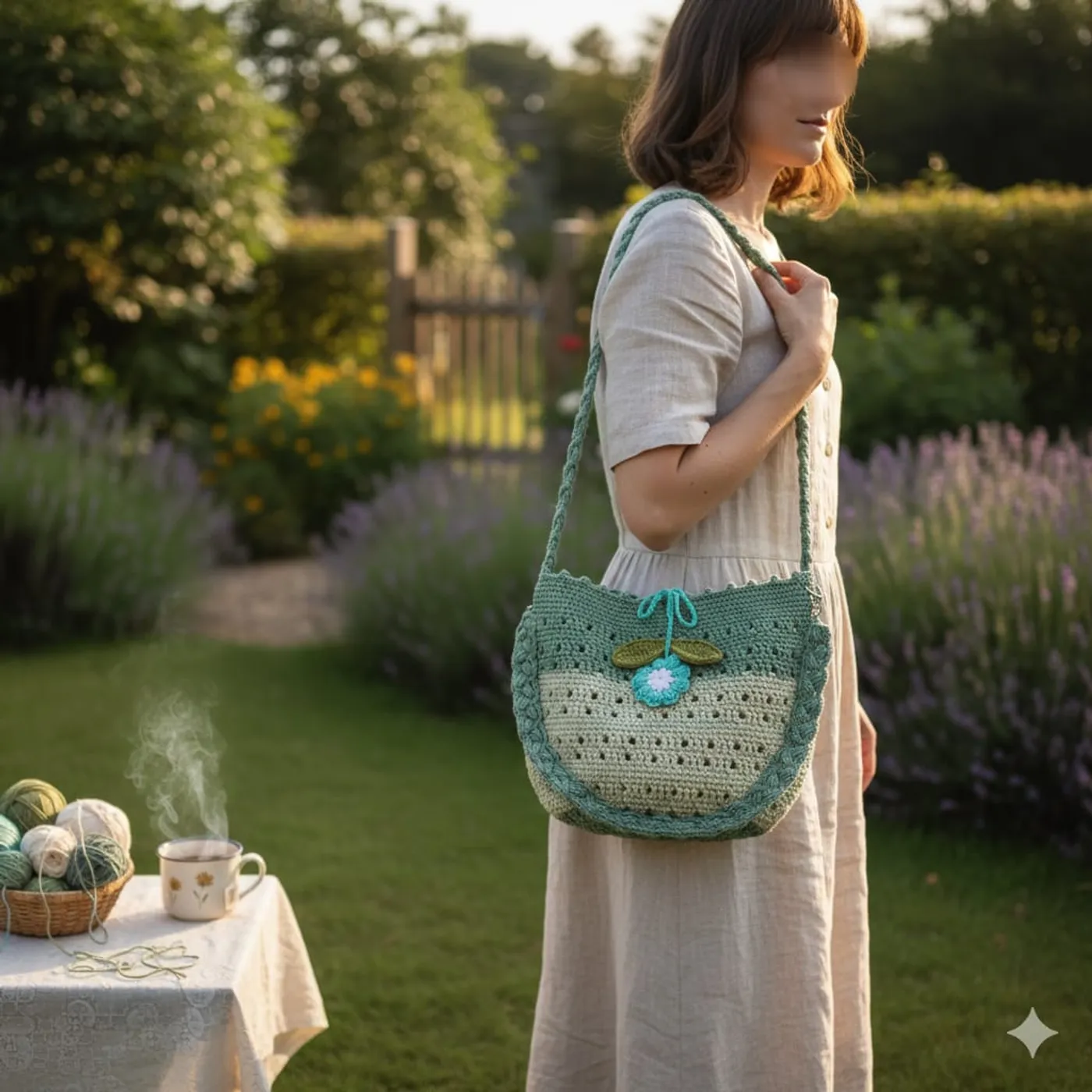 Tas Bahu Rajut - Sage Mint Macrame Series — tampilan 9