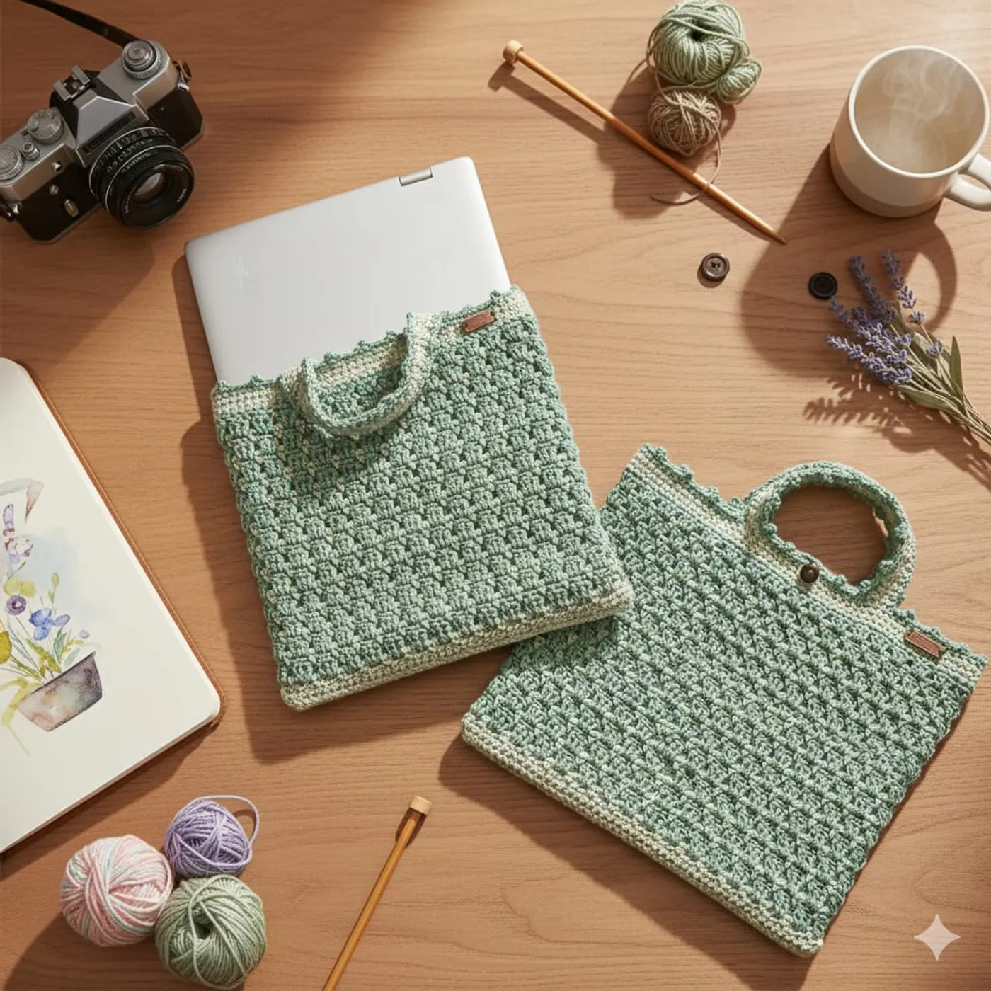 Cover Laptop Rajut - Mint Sage Macrame Series — tampilan 8
