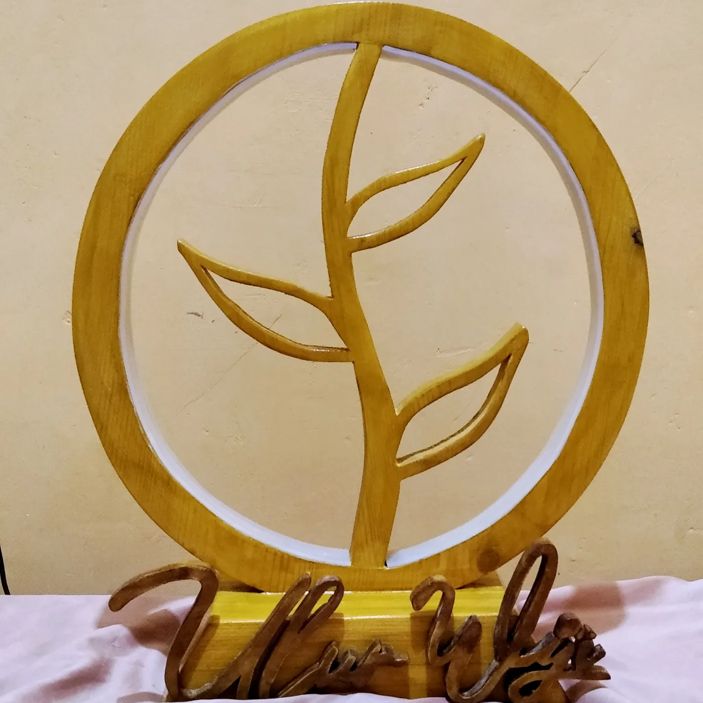 Custom Company Logo Wooden Lamp - Aesthetic Premium Gift Souvenir — tampilan 3