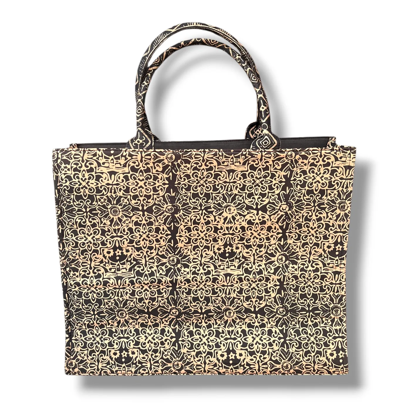 Tas Batik Cokelat Keemasan Motif Rumah Gadang Khas Minang (Ukuran Besar) — tampilan 7