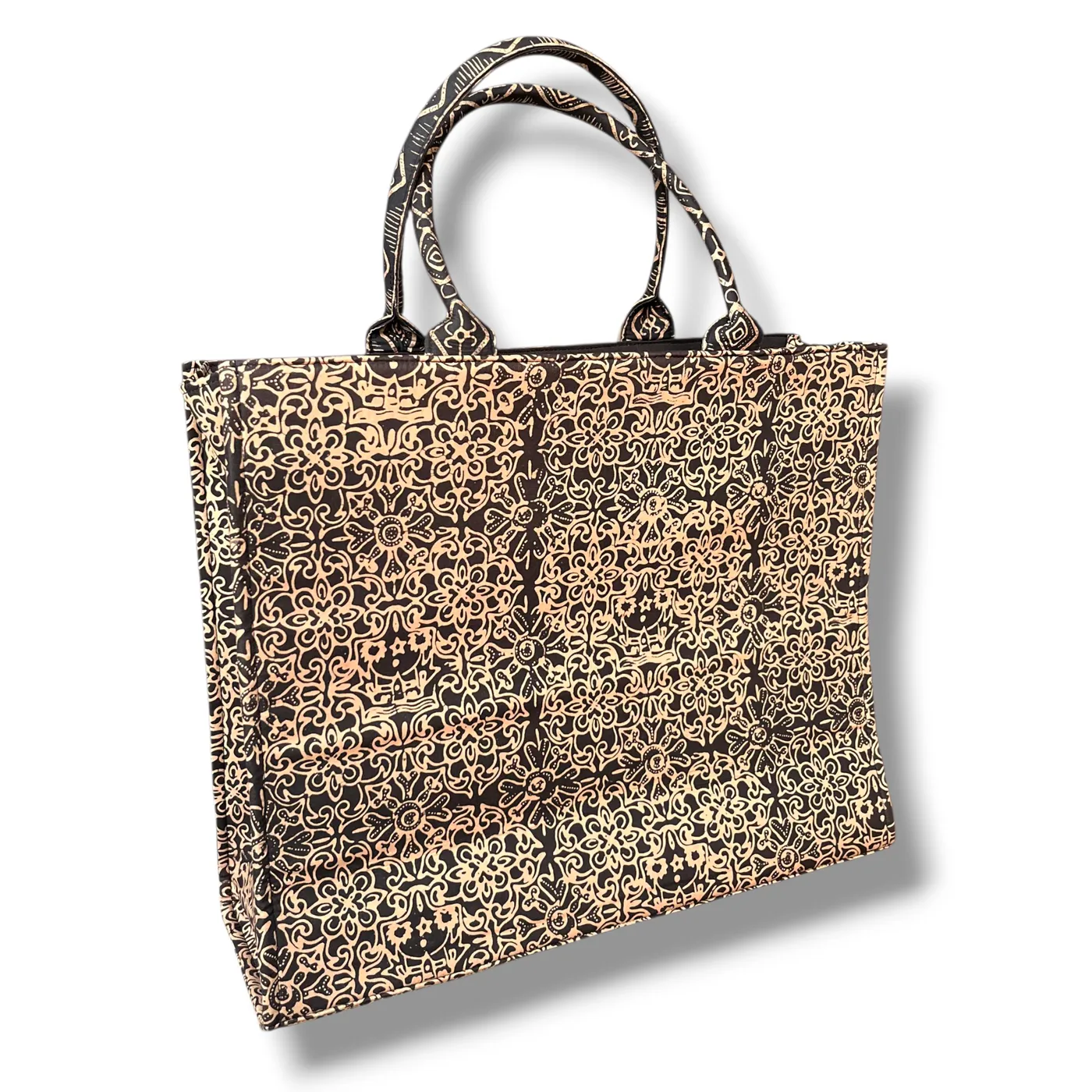 Tas Batik Cokelat Keemasan Motif Rumah Gadang Khas Minang (Ukuran Besar) — tampilan 6