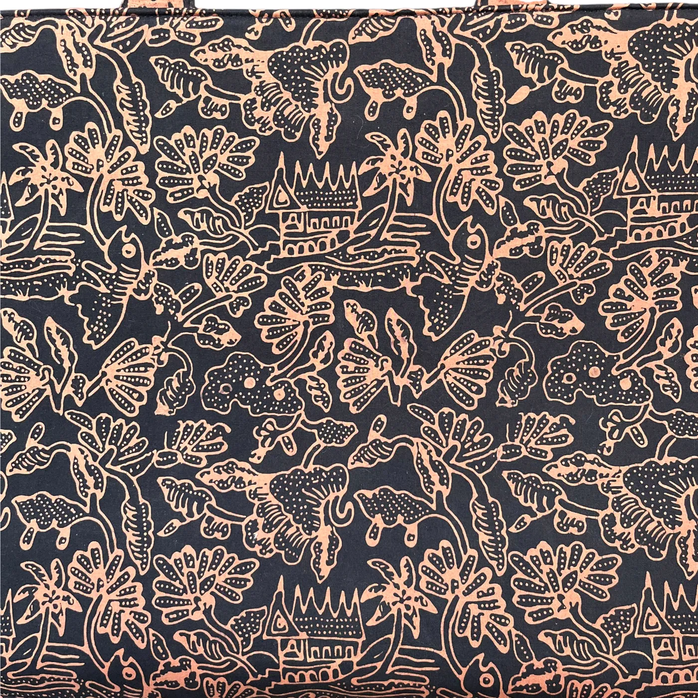 Tas Batik Cokelat Keemasan Motif Bunga dan Rumah Gadang Khas Minang (Ukuran Besar) — tampilan 5