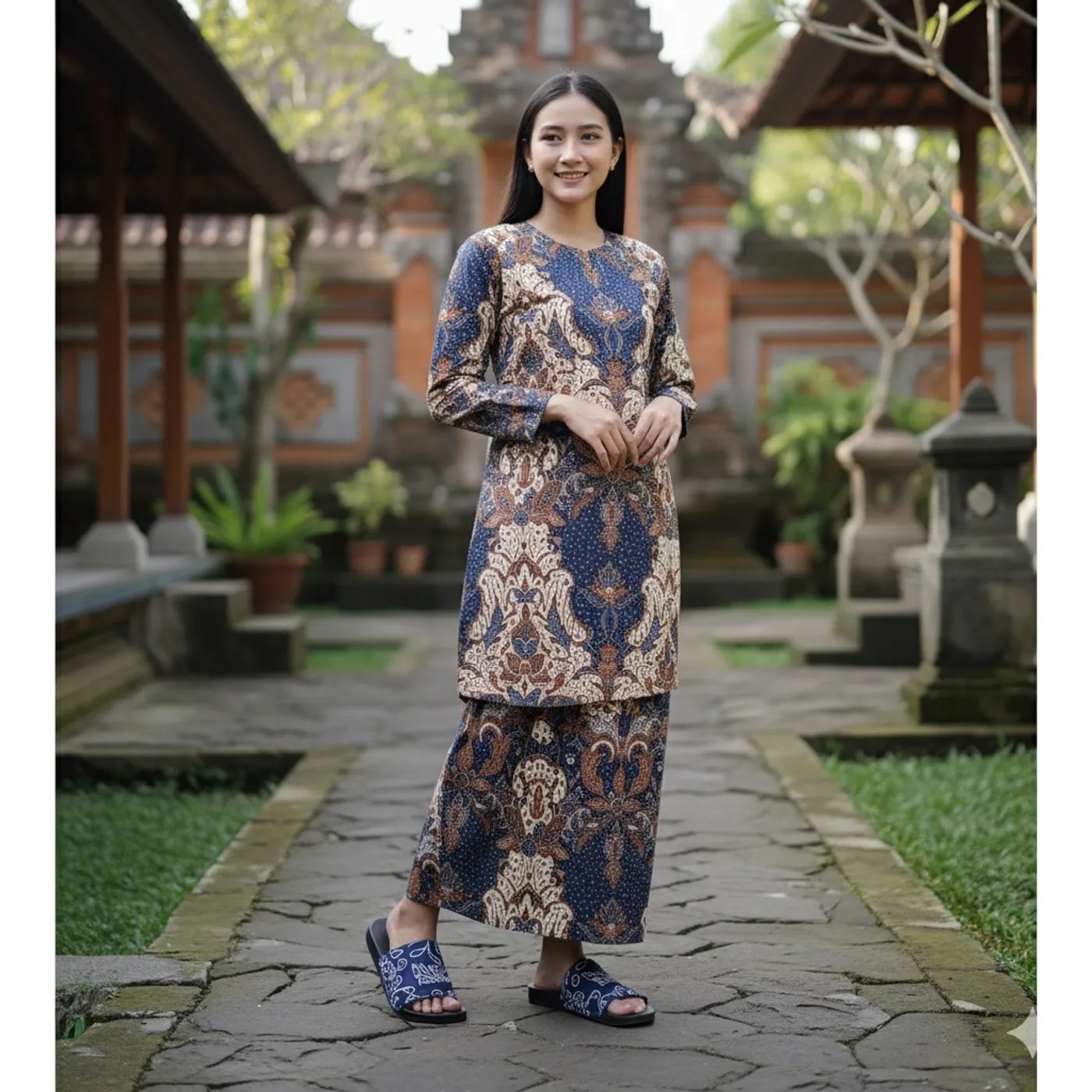 Sandal Batik Navy Cap Rumah Gadang Khas Minang — tampilan 4