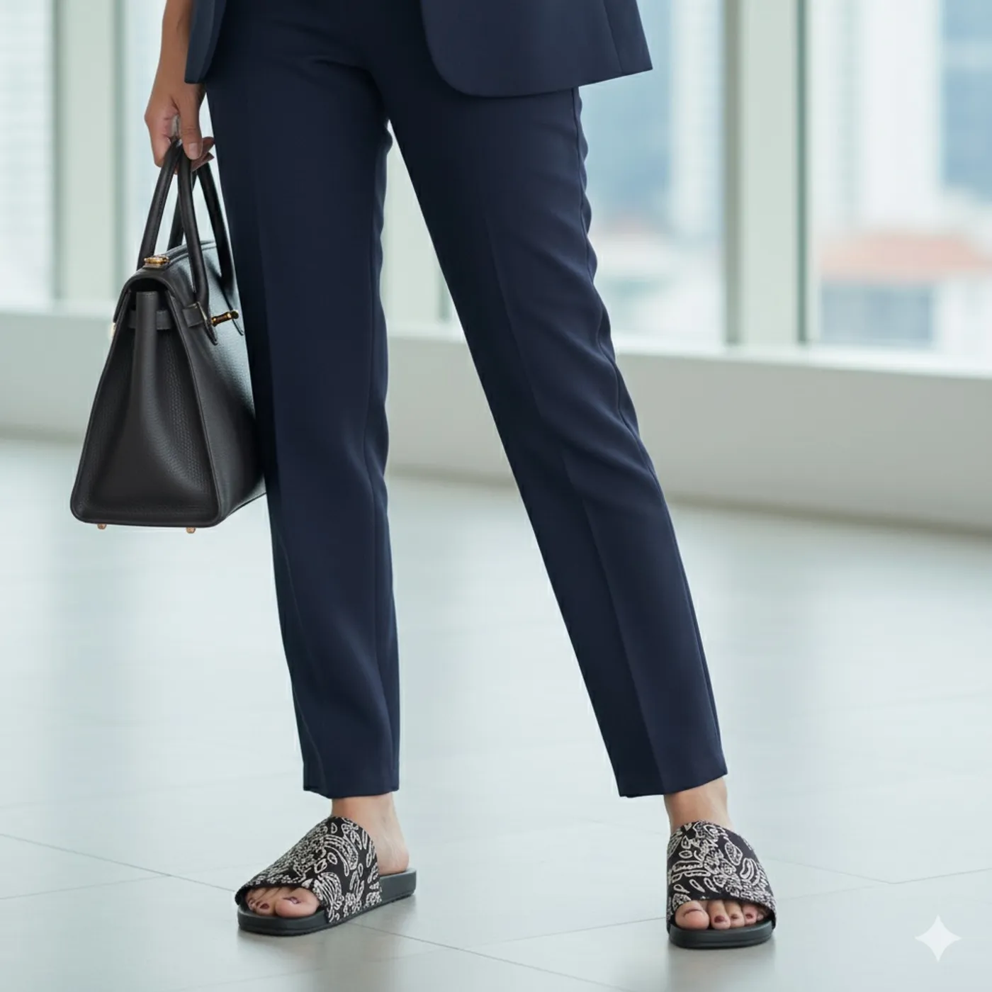 Sandal Batik Hitam Bunga Khas Minang — tampilan 4