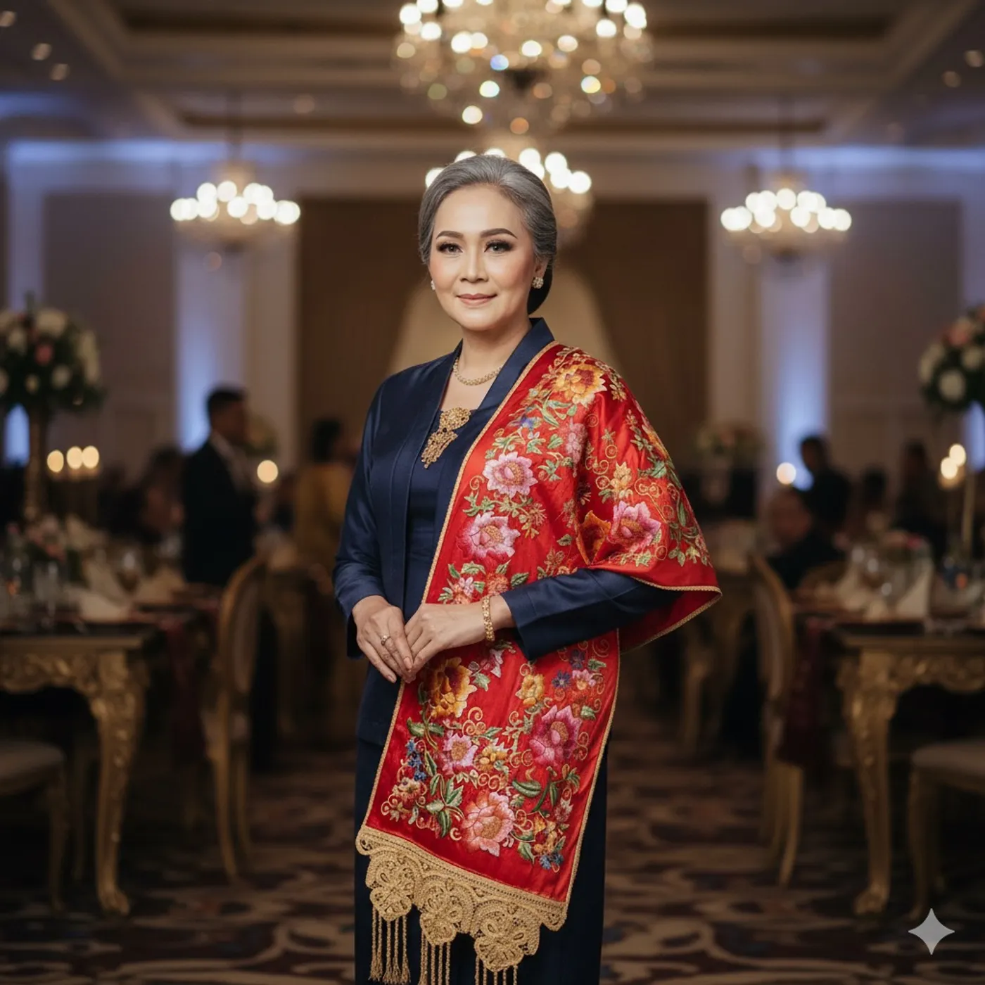 Selendang Sulaman Premium Bunga Cindai Sari — tampilan 5