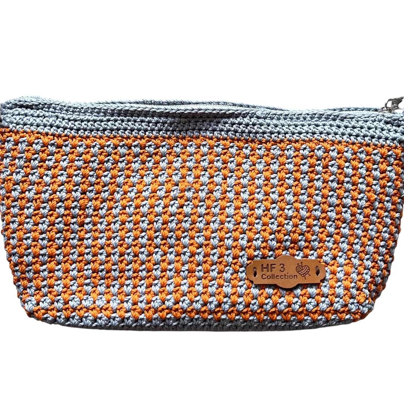 HF 028 Tas Rajut Eksklusif-Grey-Orange Handwoven Sling Bag — tampilan 2