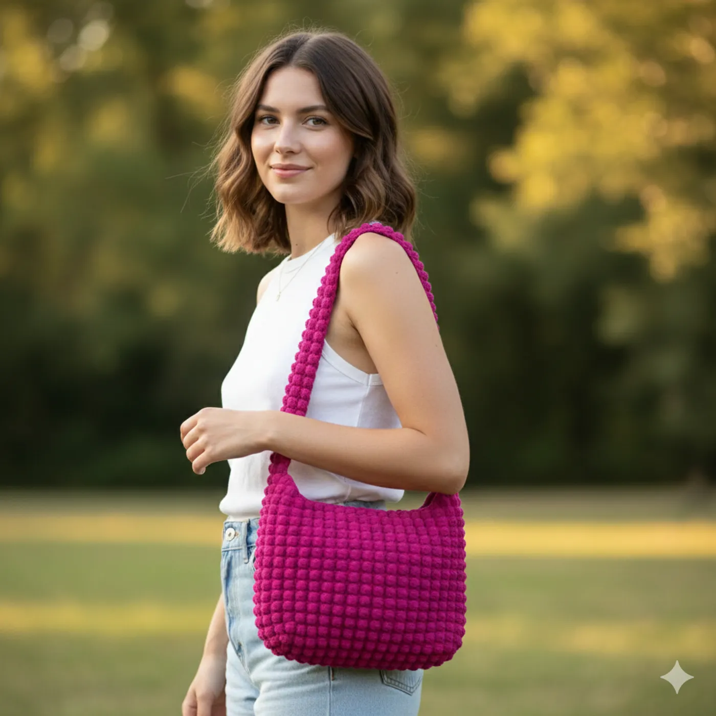 HF 021 Tas Rajut Bubble - Fuchsia Pink — tampilan 4