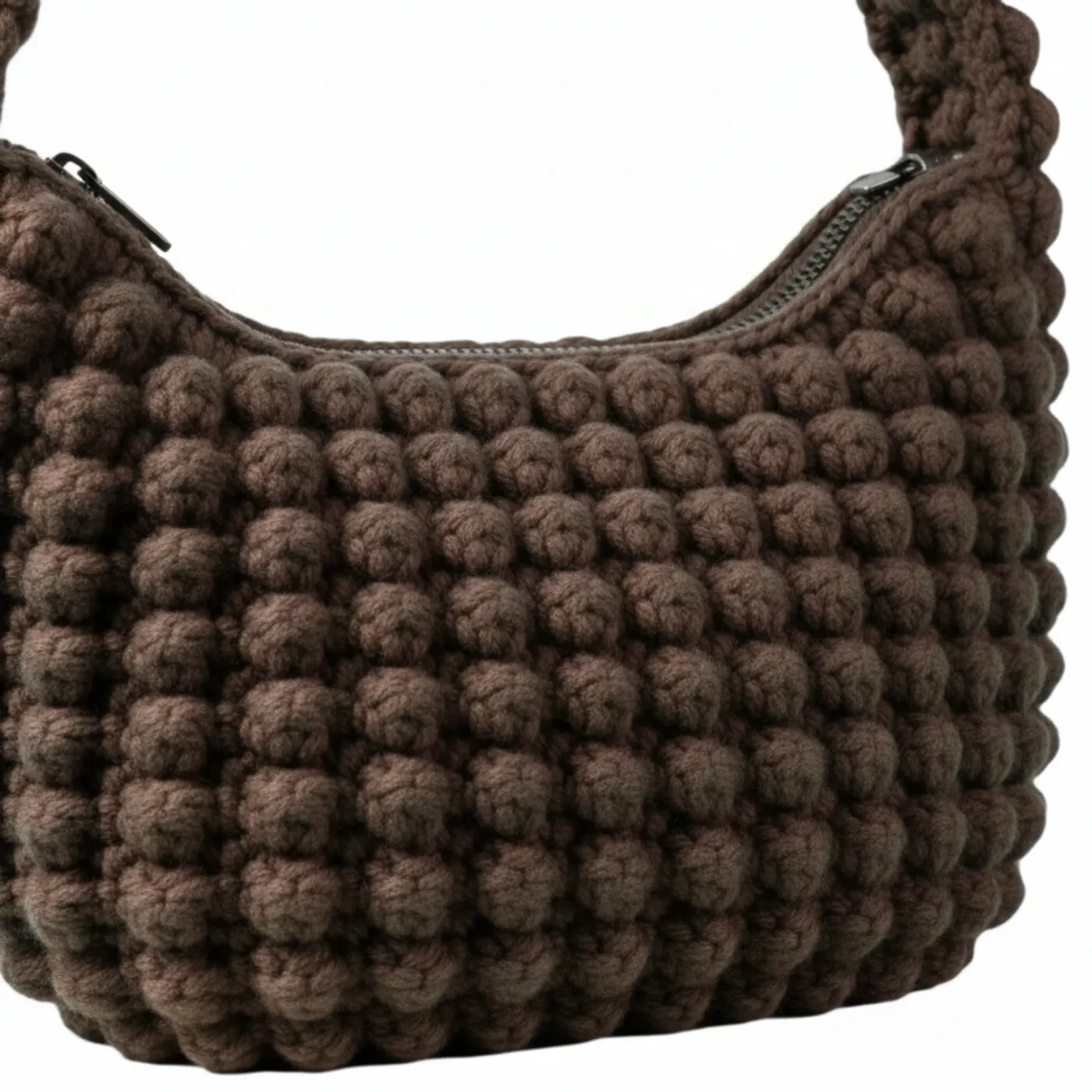 HF 023 Tas Bahu Rajut-Cokelat Bubble Stitch — tampilan 3