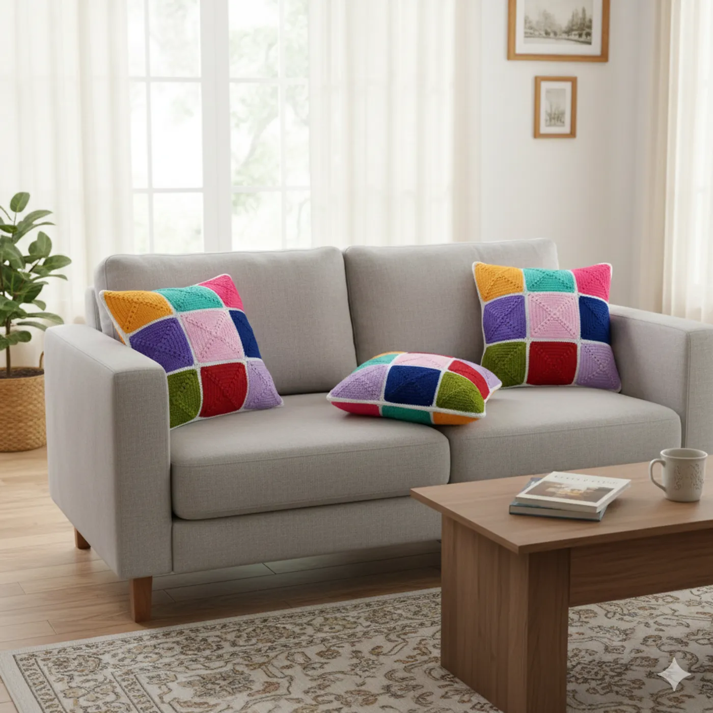 HF 025 Sarung Bantal Sofa Rajut Patchwork Colorful — tampilan 3