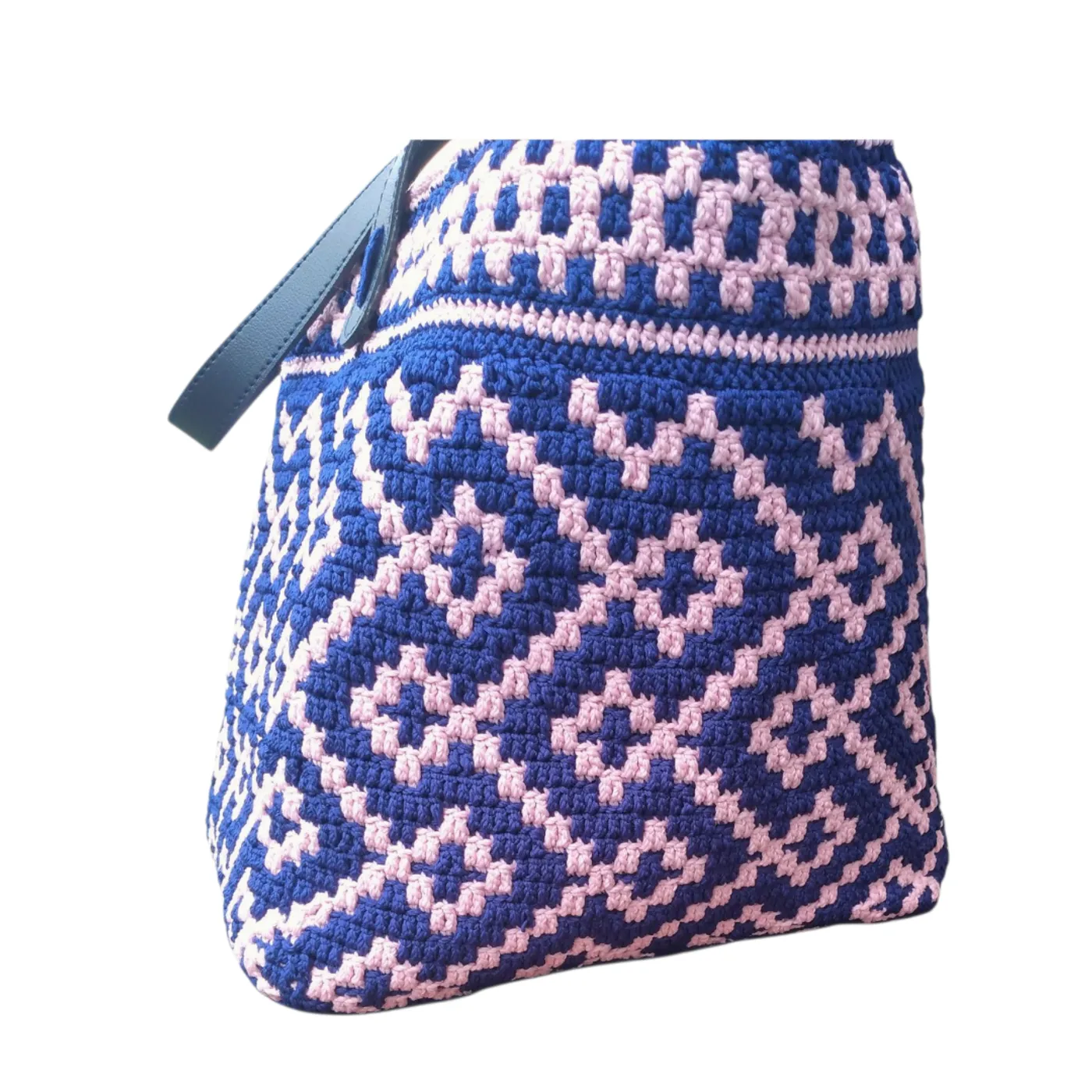 Tote bag mozaik warna dark blue baby pink — tampilan 2