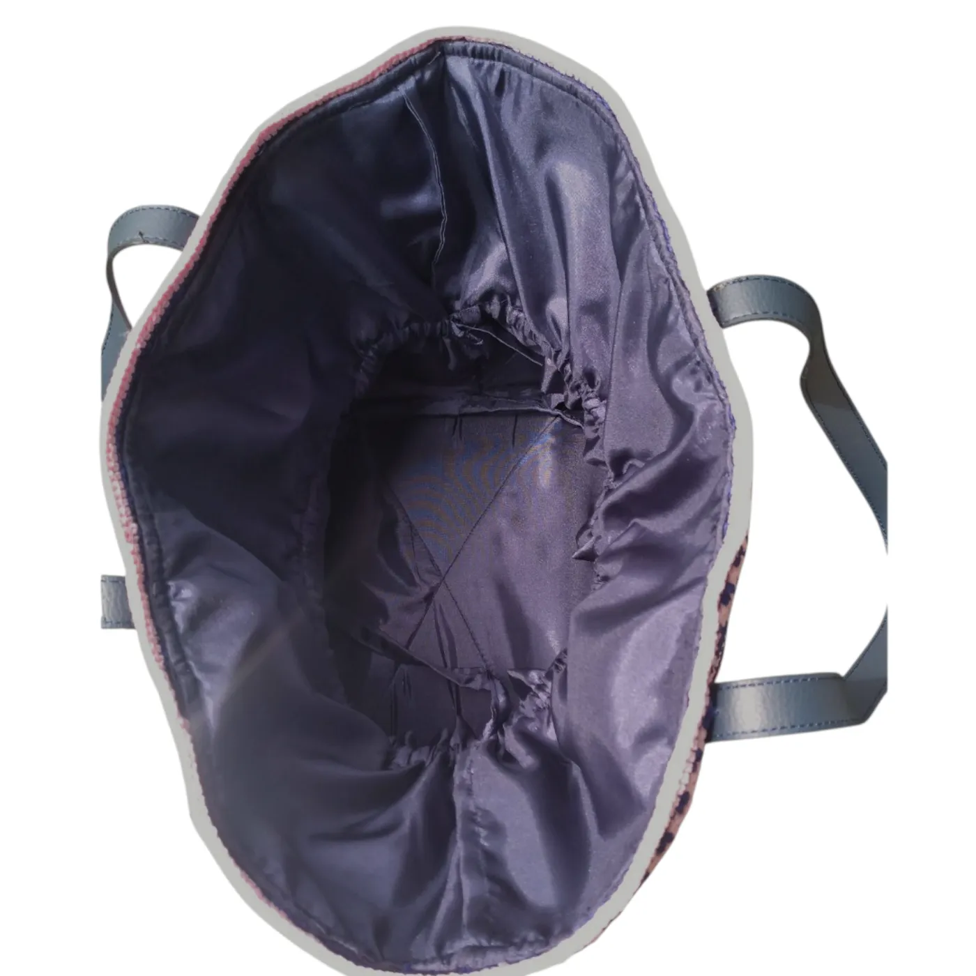 Tote bag mozaik warna dark blue baby pink — tampilan 3