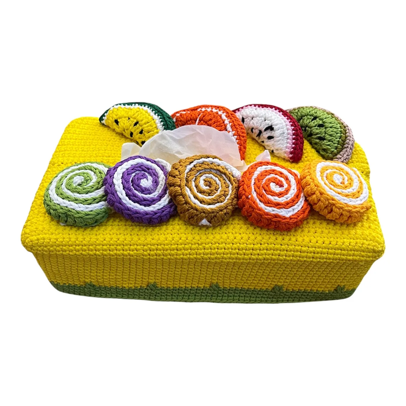 HF 036 Sarung Kotak Tisu Rajut "Fruit & Roll Series" — tampilan 2