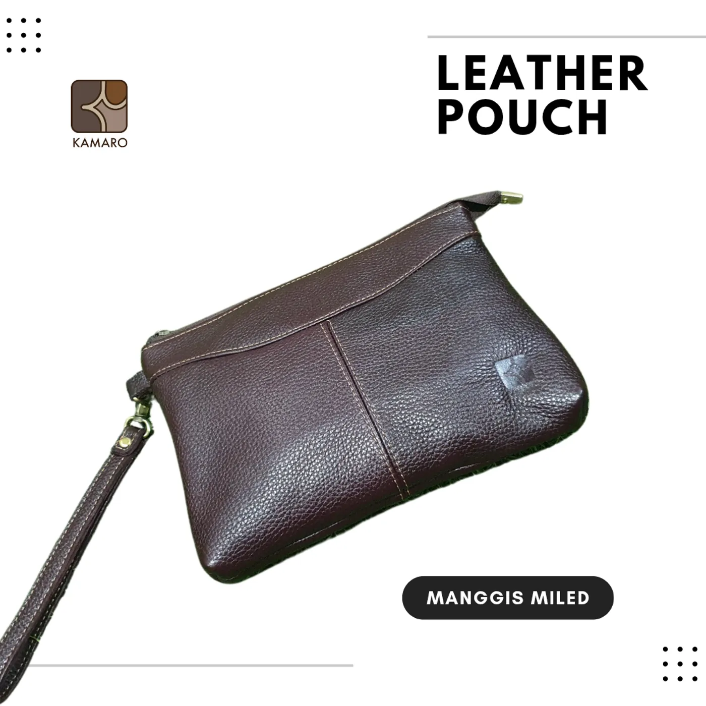Leather Pouch KAMARO Manggis Miled — tampilan 3