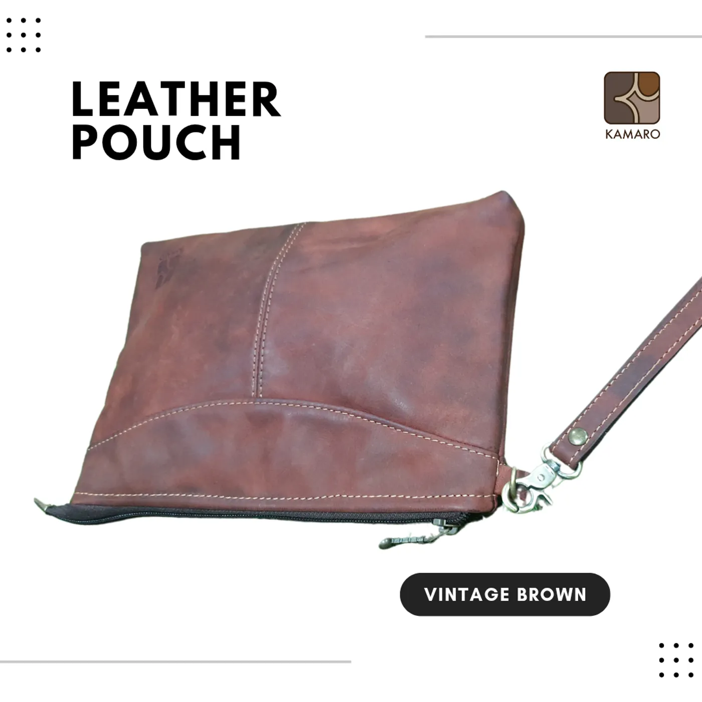 Leather Pouch KAMARO Vintage Brown — tampilan 3