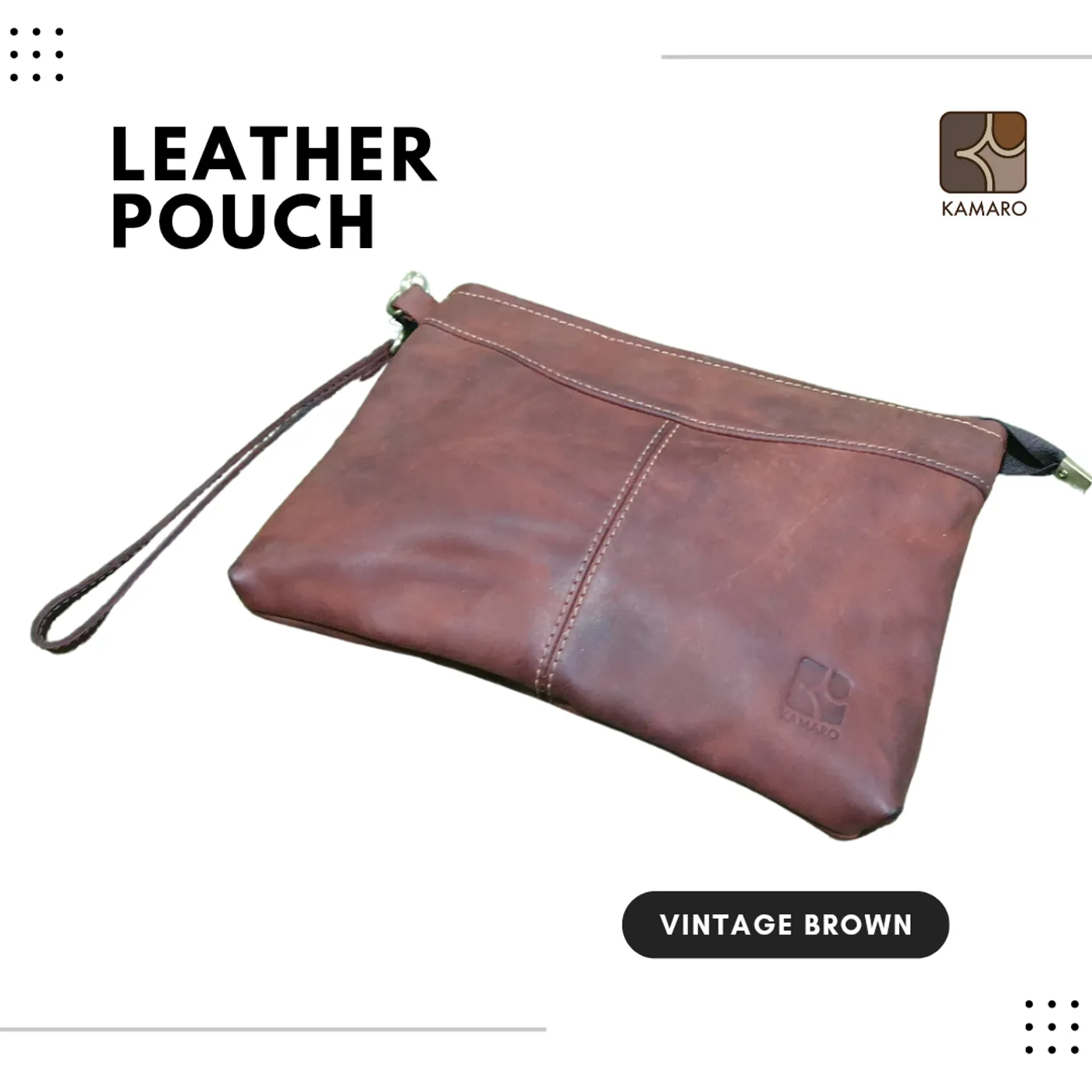 Leather Pouch KAMARO Vintage Brown — tampilan 2