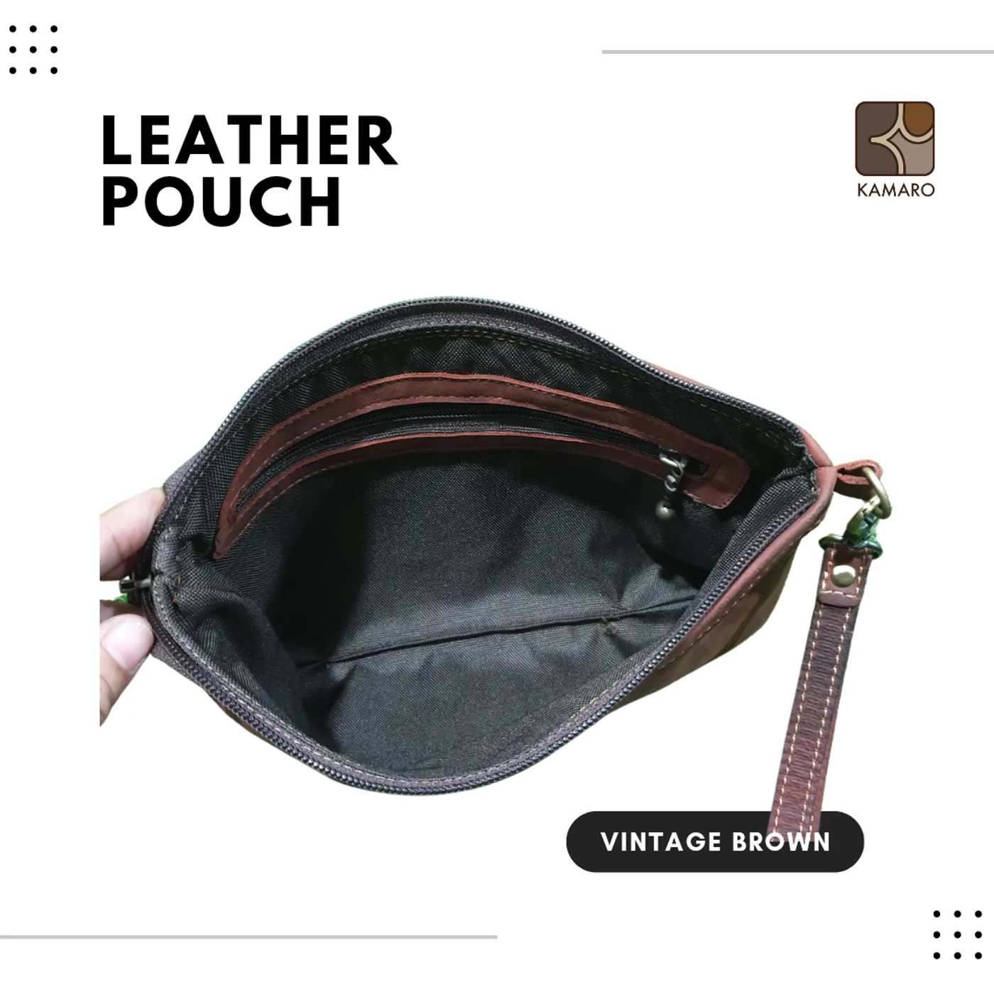 Leather Pouch KAMARO Vintage Brown — tampilan 4