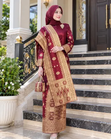 Songket Pandai Sikek Motif Tabur selendang 30 cm Warna Maron Gold