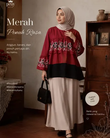 Blouse Batik Wanita Combination Maroon Tiered Top