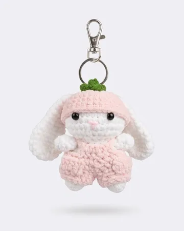 Peach Bunny Amigurumi Keychain