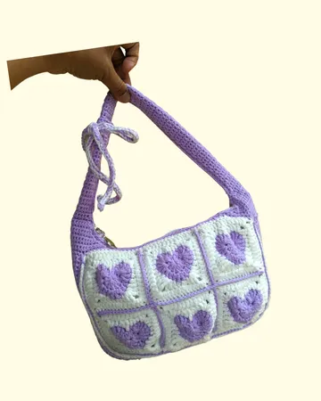 Tas Tangan Rajut Love Ungu